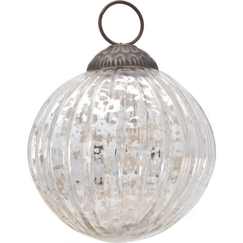3 Pack Silver Mona Mercury Glass Lined Ball Ornaments - Elegant Christmas Tree Decorations for Holiday Home & Party Decor