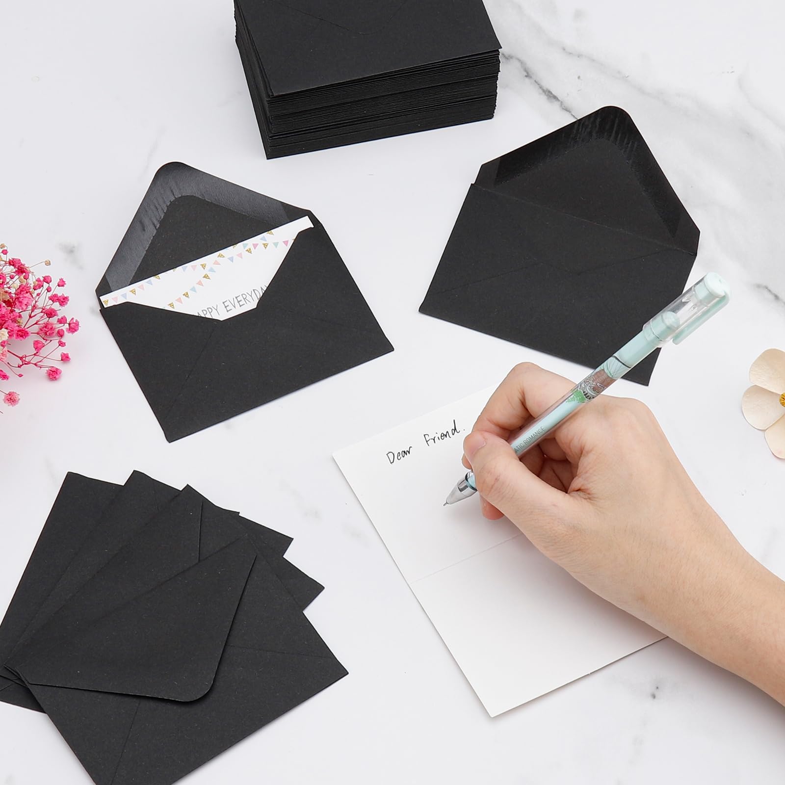 100 Pack 4 x 2.75 Inch Mini Envelopes - 120GSM Black Gift Card Sleeves Bulk | Small Paper Envelopes for Business Cards, Greeting Cards & Invitations | Perfect for Wedding Favors, Party Invites & Thank You Notes