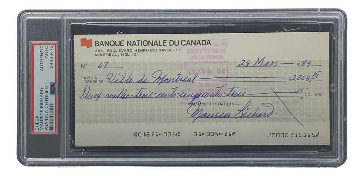 Authentic Maurice Richard Signed Montreal Canadiens Hockey Memorabilia - PSA/DNA Certified #67 Bank Check - Perfect for NHL Collectors, Hockey Fans & Sports Memorabilia Displays
