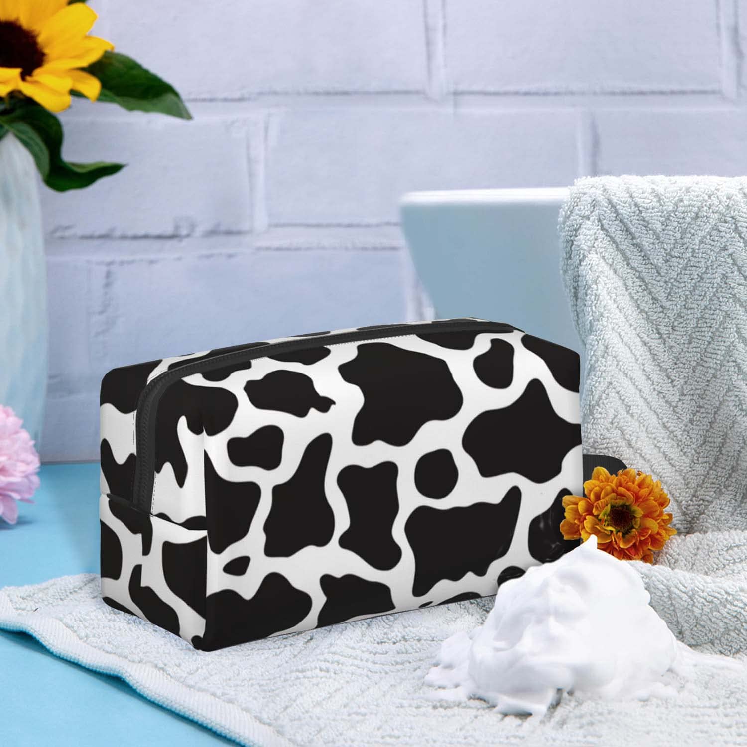 Travel Toiletry Bag for Women & Men - Large Waterproof Makeup Organizer with Cow Print, Portable Shaving Kit & Cosmetic Case - Perfect for Gym, Camping, Business Trips & Vacation Essentials