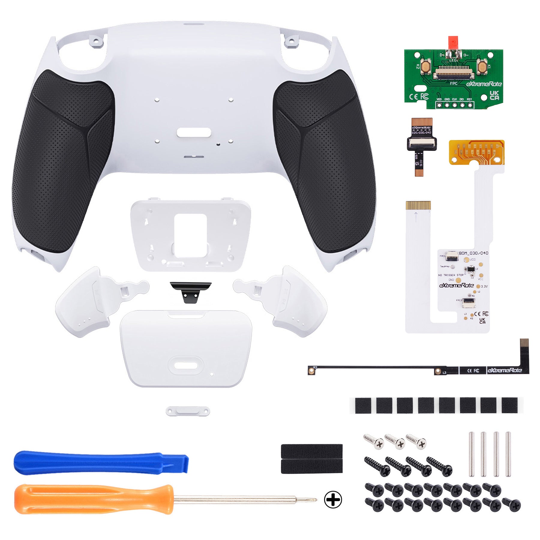 eXtremeRate Remappable RISE V3 Remap Kit for PS5 Controller BDM 030/040/050 - Rubberized Black Grip with White Back Paddles | Customizable Gaming Accessories for Enhanced Playstation 5 Performance | Perfect for FPS, Racing & Competitive Gaming