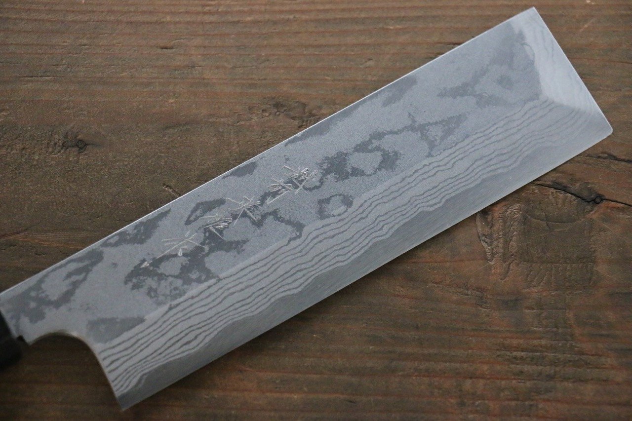 Premium Hideo Kitaoka Blue Steel No.2 Damascus Kakugata Usuba 165mm Japanese Chef Knife with Shitan Handle - Perfect for Sushi, Vegetables & Precision Cutting