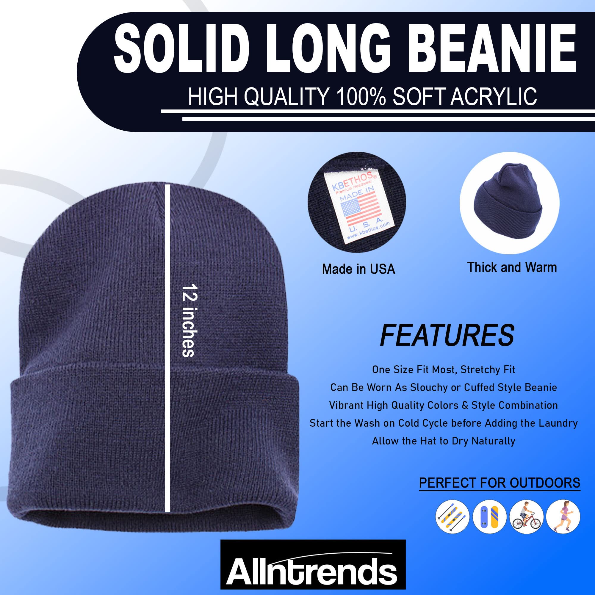 ALLNTRENDS Embroidered Skull Cap - Adjustable Winter Beanie Hat for Men & Women - FedEx Ground Shipping - Navy Blue - Perfect for Cold Weather, Outdoor Activities & Casual Wear