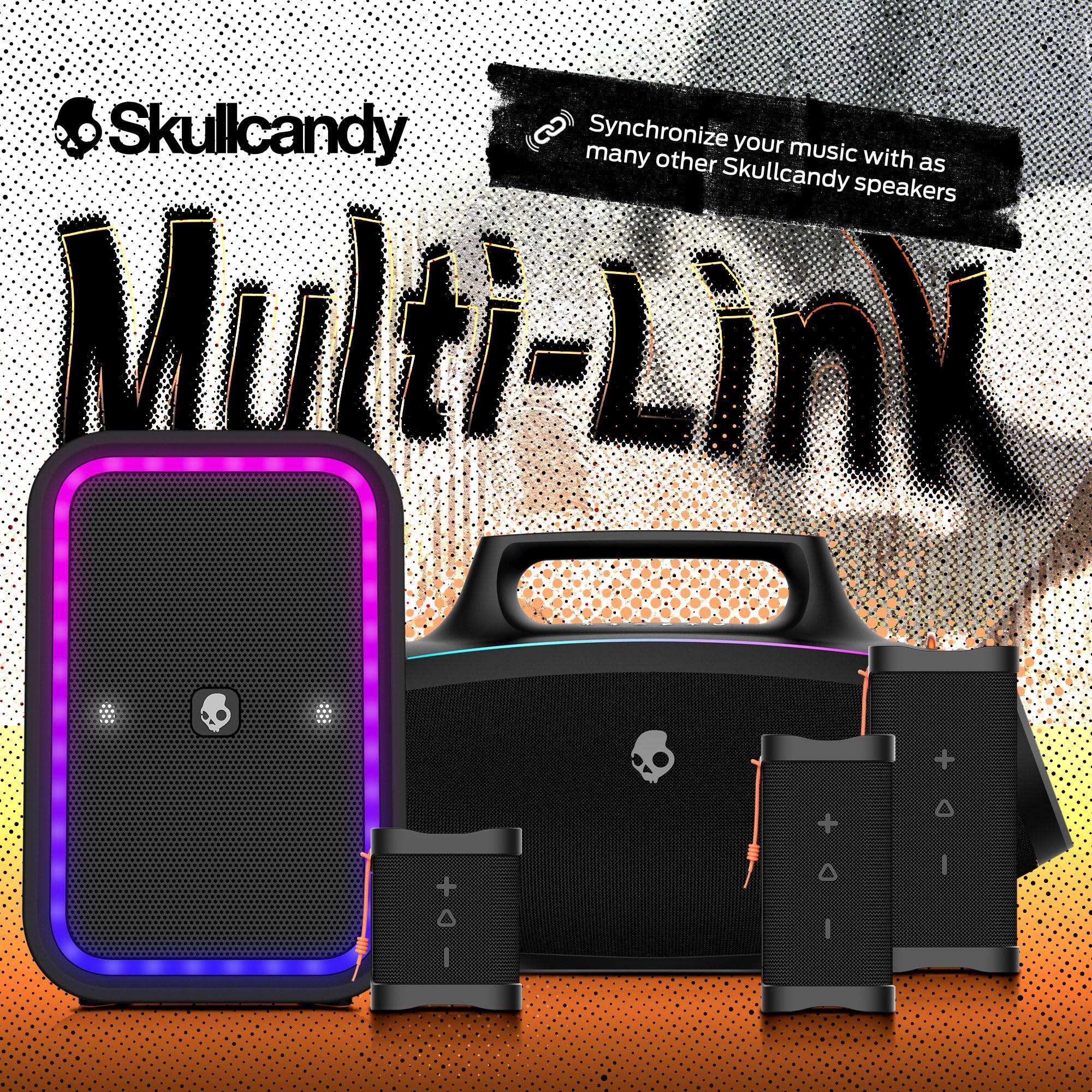Skullcandy Barrel Bluetooth Boombox Speaker - Waterproof Wireless Portable Speaker with LED Light Show, 12-Hour Battery, Multi-Link, USB-C & USB-A Charging | Perfect for Outdoor Parties, Beach Trips & Home Entertainment