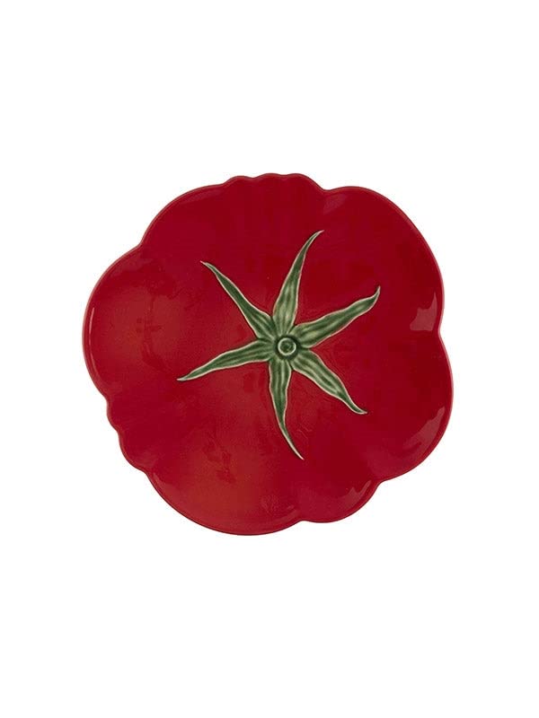 Bordallo Pinheiro Tomato Design Ceramic Dinner Plates - Set of 4, Hand-Painted Portuguese Tableware for Dining, Kitchen & Home Decor