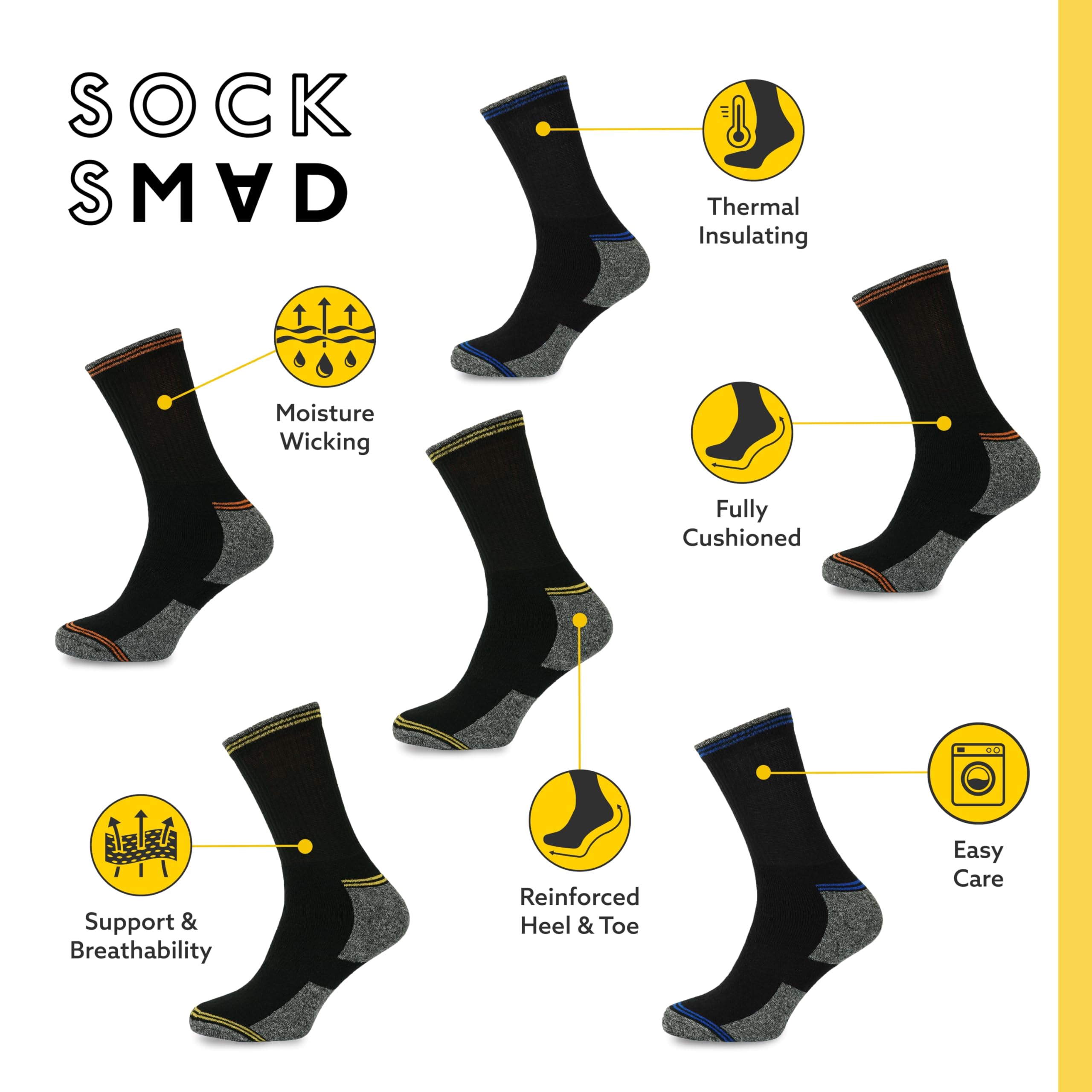 Socksmad 12 Pack Men's Work Socks - Thick Thermal Winter Boot Socks for Men - Heavy Duty Comfort & Warmth - Perfect for Construction, Hiking & Outdoor Work