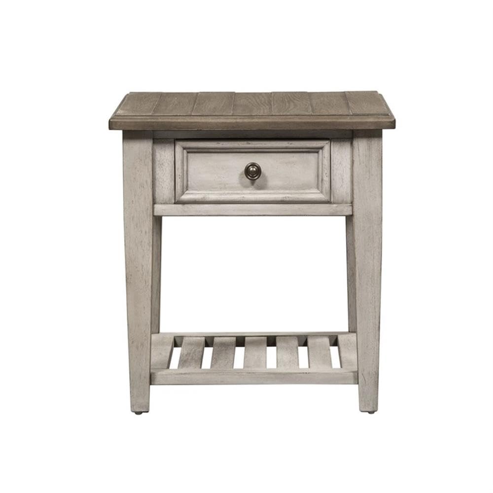 Liberty Furniture Industries Heartland Drawer End Table - Antique White Nightstand for Bedroom, Living Room & Office | Side Table with Storage