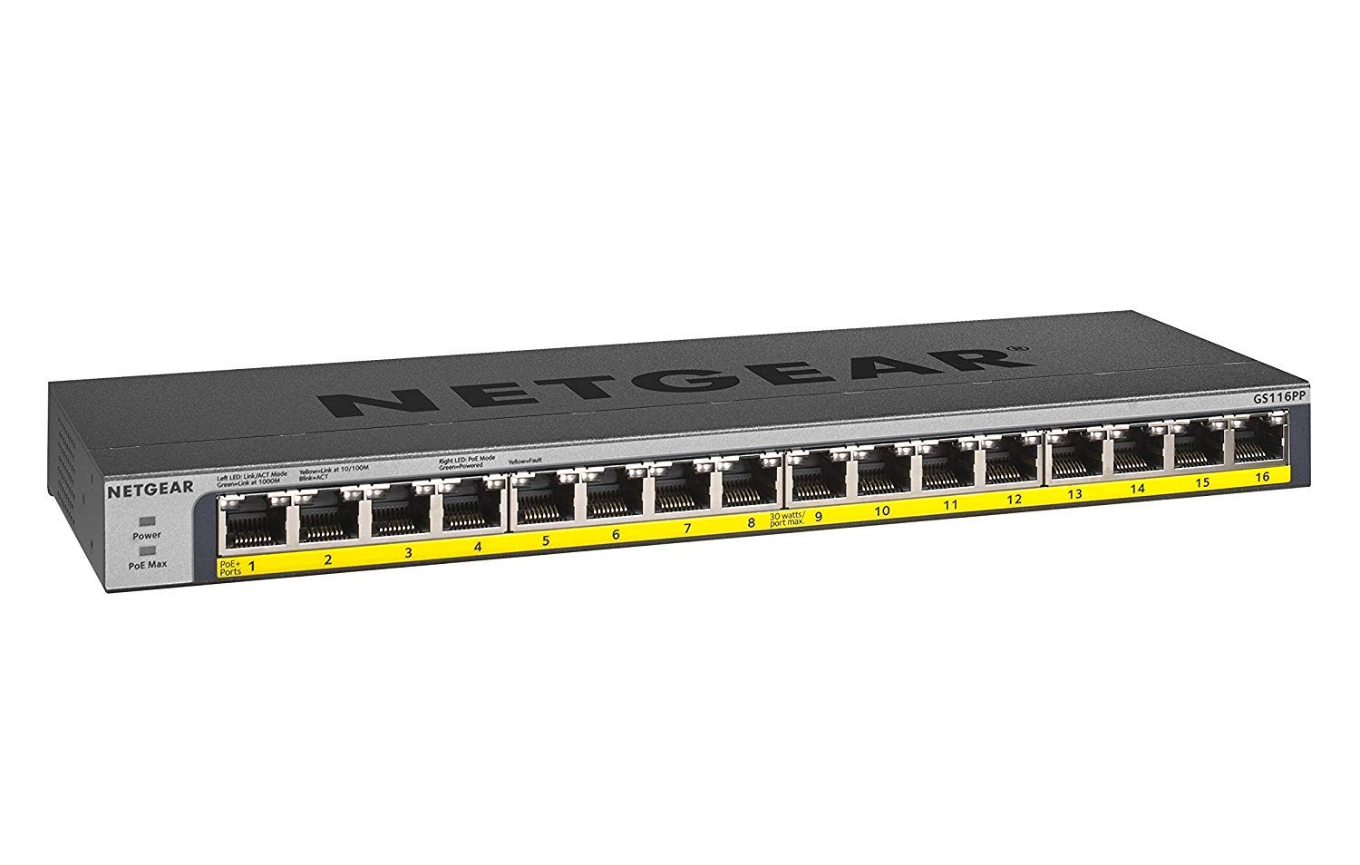 NETGEAR GS116PP 16-Port Gigabit Ethernet Unmanaged PoE+ Switch | 183W Power | Desktop/Wall/Rack Mount | Plug & Play | Ideal for Home Office, Small Business & Surveillance Systems