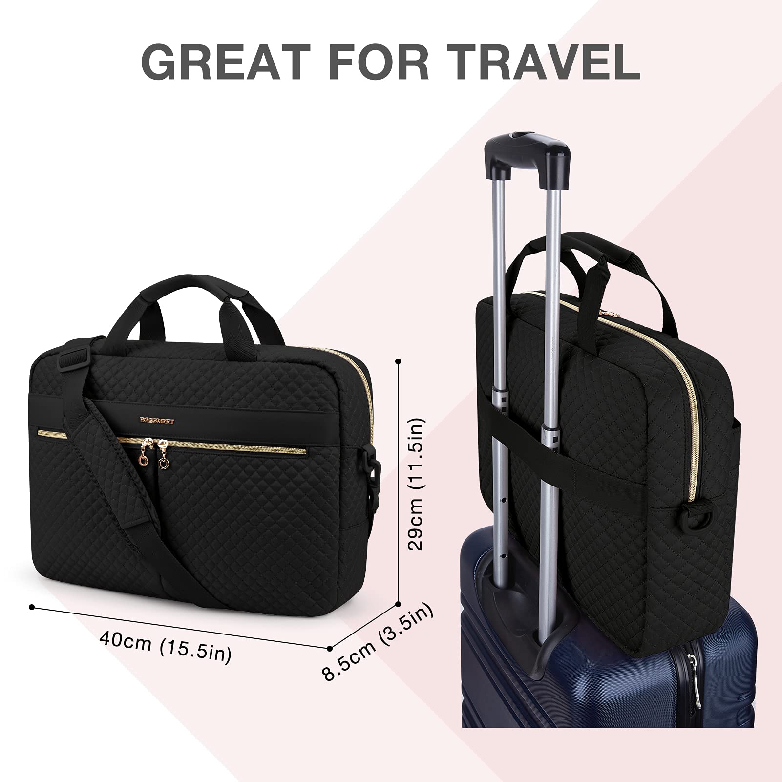 BAGSMART 15.6/17.3 Inch Laptop Bag for Women - Waterproof Business Briefcase with USB Charging Port, Large Computer Case for Office, Travel & Work (Black) | Perfect for Business Trips, Commuting & Professional Meetings