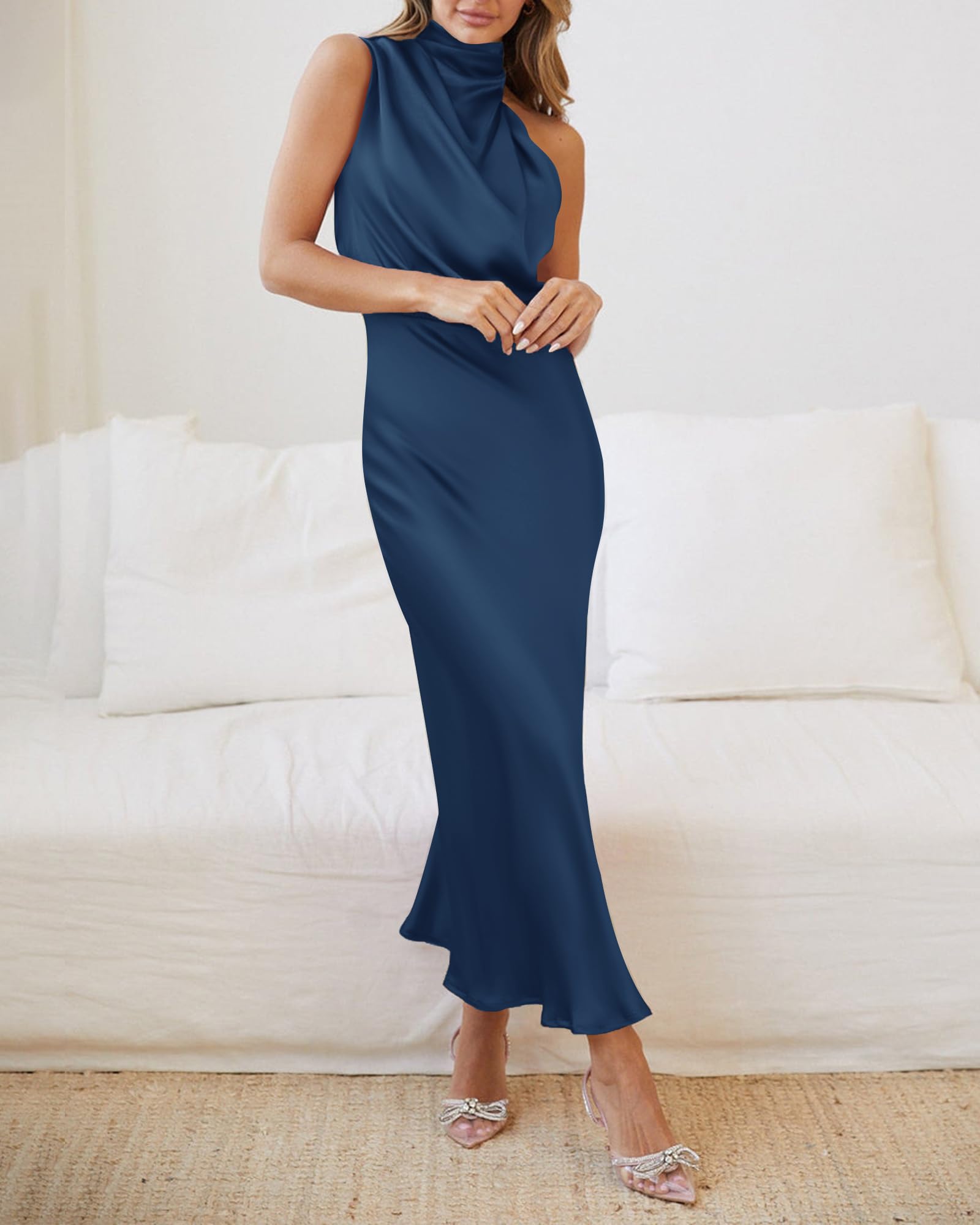 BTFBM Women's Sleeveless Cocktail Dress with Mock Neck & Keyhole Detail - Elastic High Waist Formal Evening Gown for Wedding Guest, Party, Prom & Special Occasions