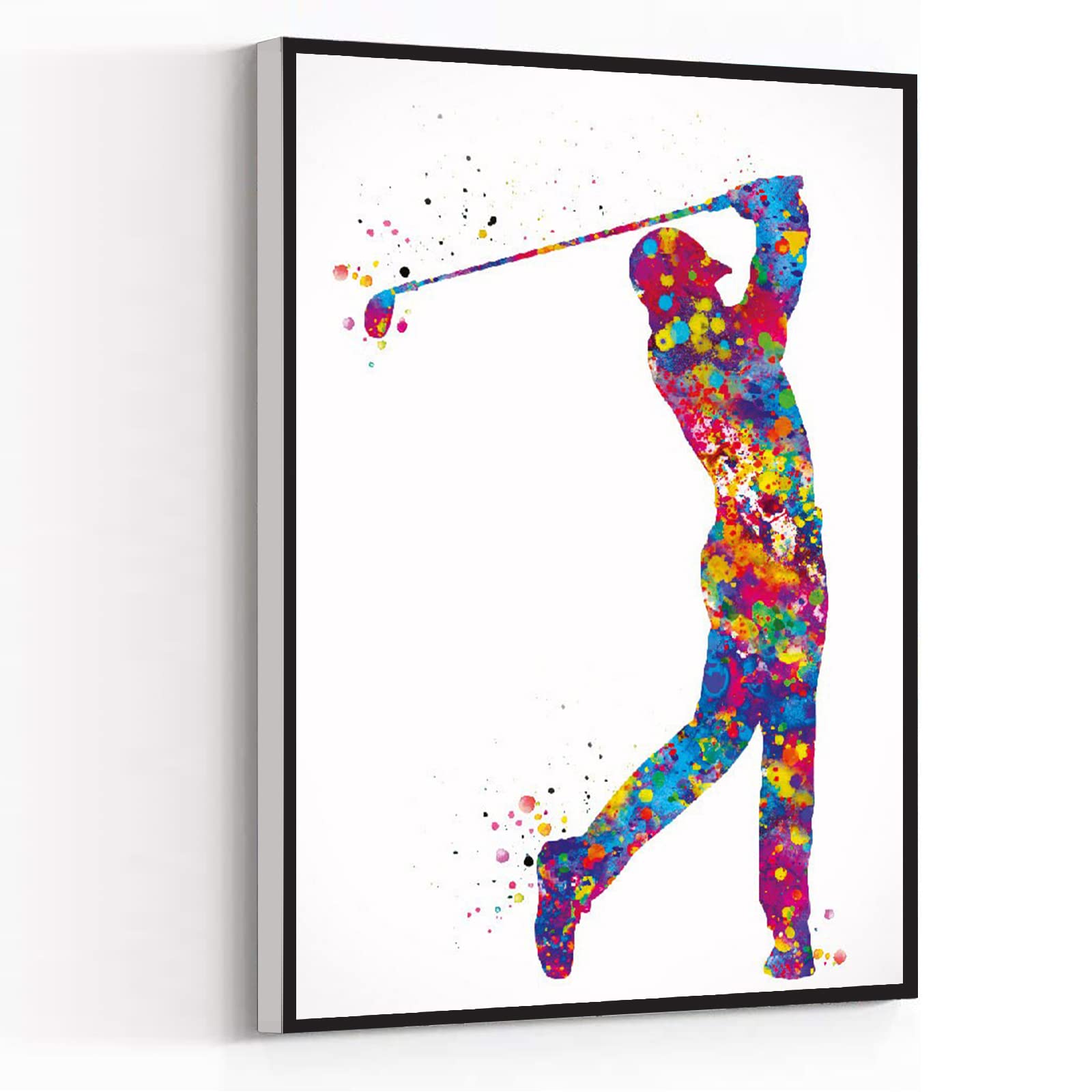 Golf Player Man Watercolor Print - Framed Modern Canvas Wall Art (16x24 Inch) - Unique Golf Gift for Men, Golfers & Sports Enthusiasts - Perfect for Man Cave, Living Room, Office & Home Decor