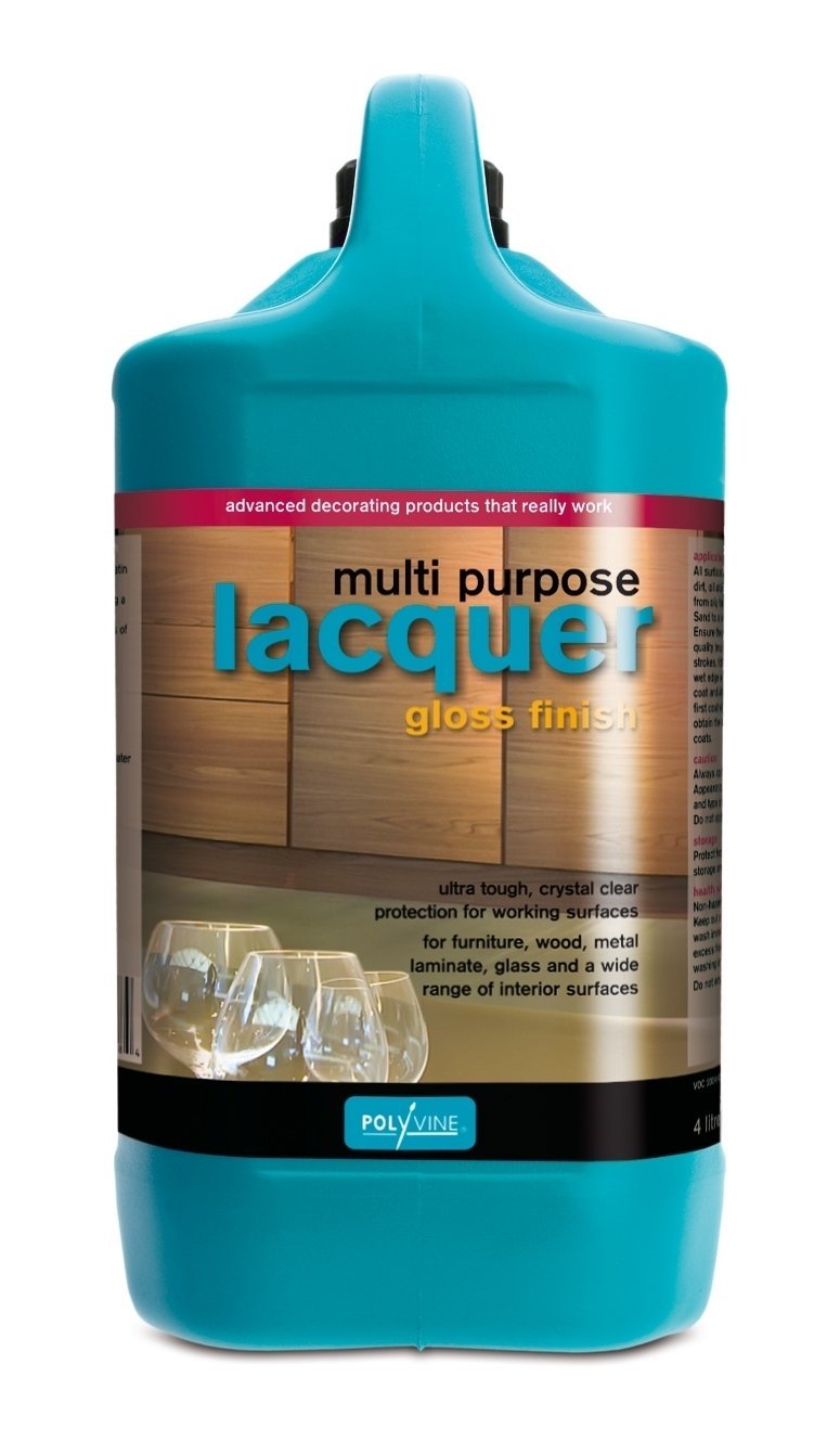 Polyvine Water-Based Lacquer Gloss Finish - 1 Gallon (128 oz) for Wood Furniture, Cabinets & DIY Projects - High Shine Protective Coating for Indoor Use