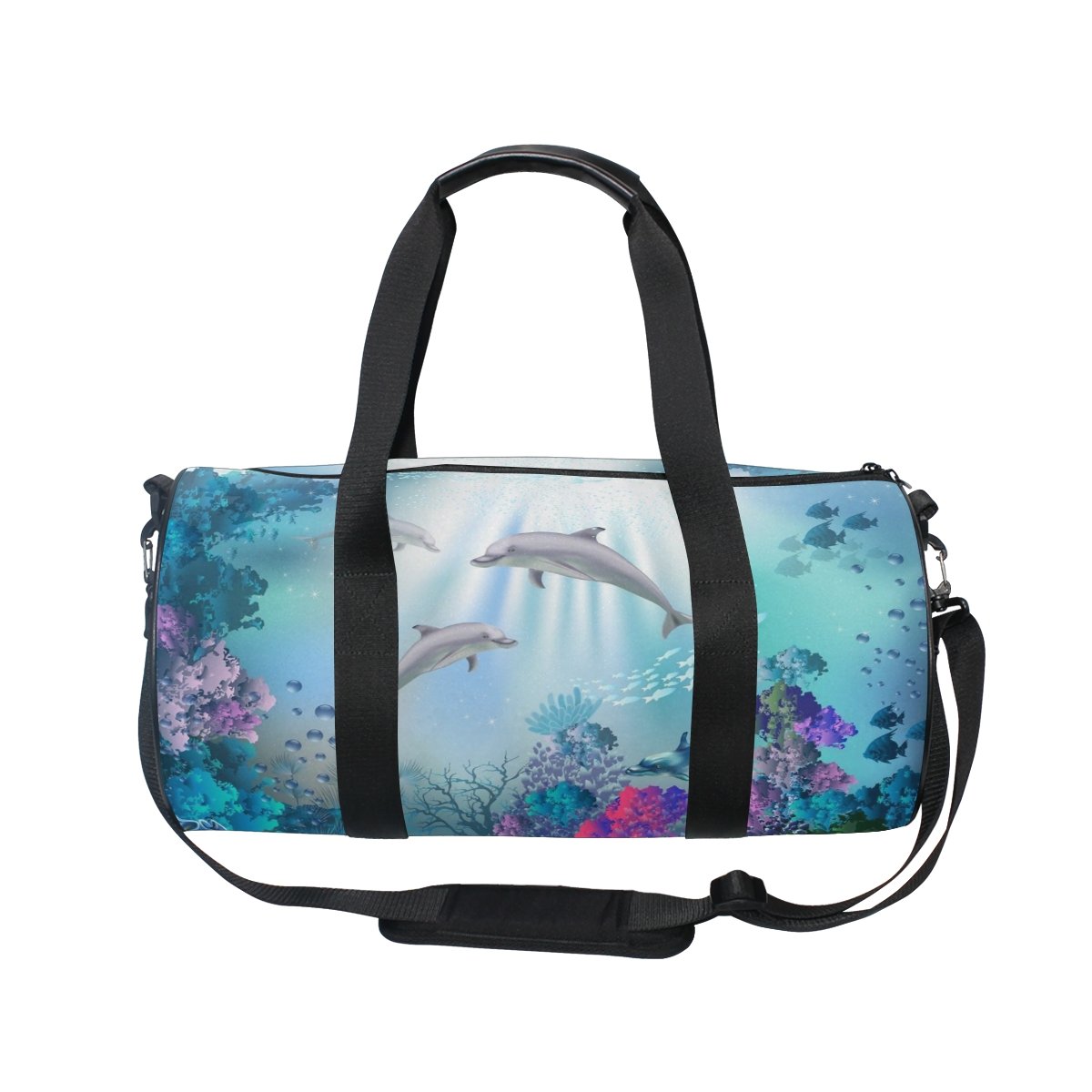 Coral Sea Dolphins Duffel Bag for Women - Waterproof Gym Bag, Sports Travel Duffel with Adjustable Strap - Perfect for Workout, Yoga, Beach & Weekend Getaways