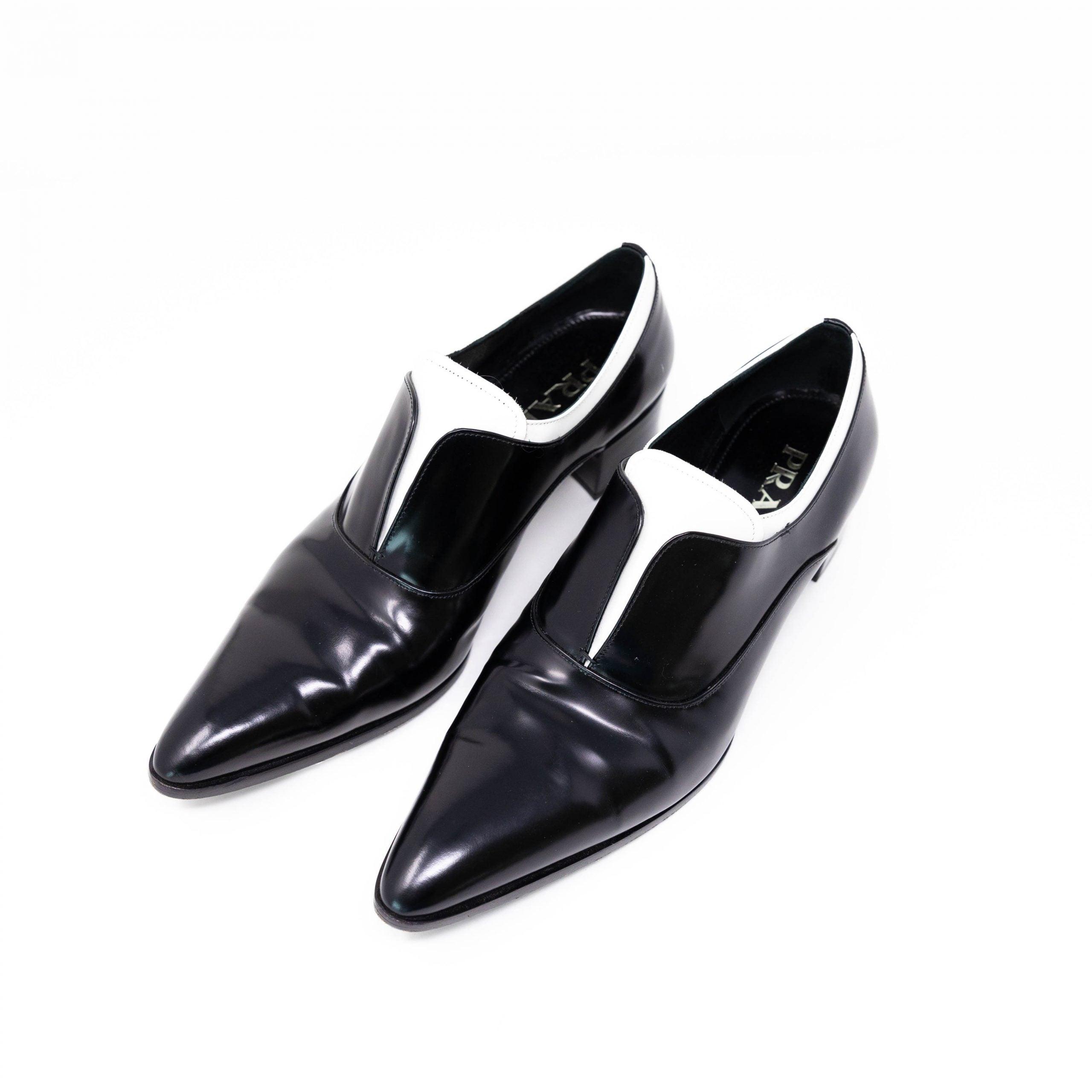 Prada Black Leather Oxford Loafers for Men - Size 38.5 EU (US 7.5) - Classic Formal & Business Shoes for Office, Wedding & Dressy Occasions