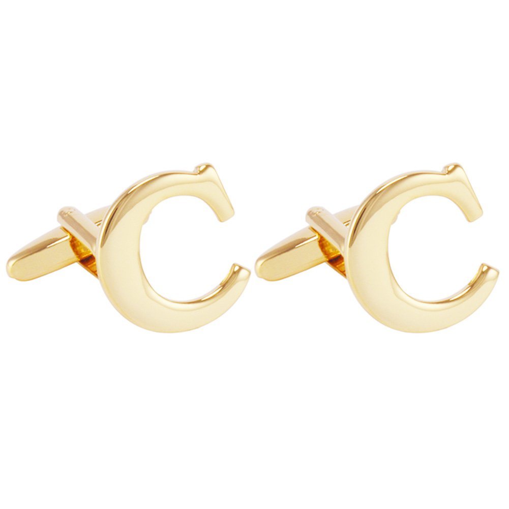 Men's Gold Plated Alphabet Cufflinks - 1 Pair Elegant Monogram Initial Cuff Links with Gift Box - Perfect for Weddings, Business Meetings & Formal Events