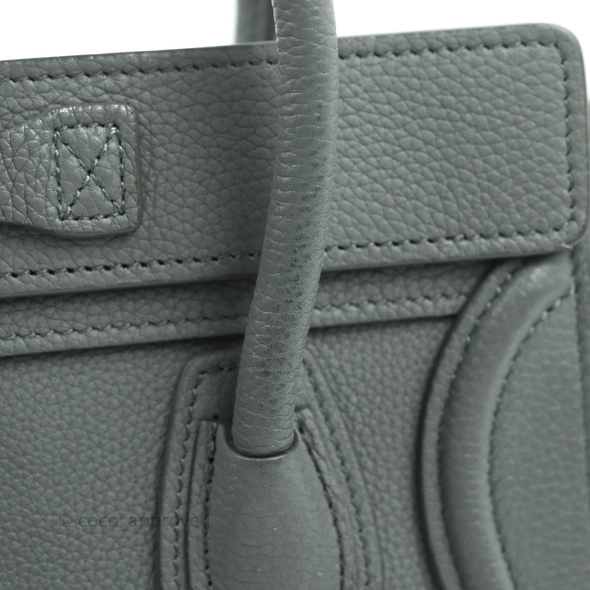 Celine Nano Luggage Bag in Grey Drummed Calfskin Leather - Stylish Crossbody Purse for Women, Perfect for Work, Travel & Everyday Use