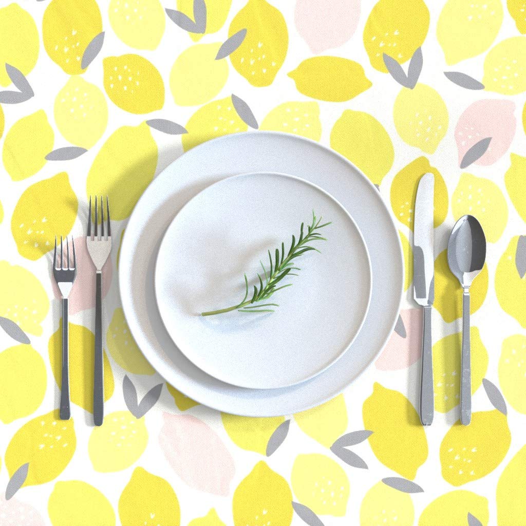 Pink Lemonade Lemons Printed Cotton Sateen Tablecloth 90