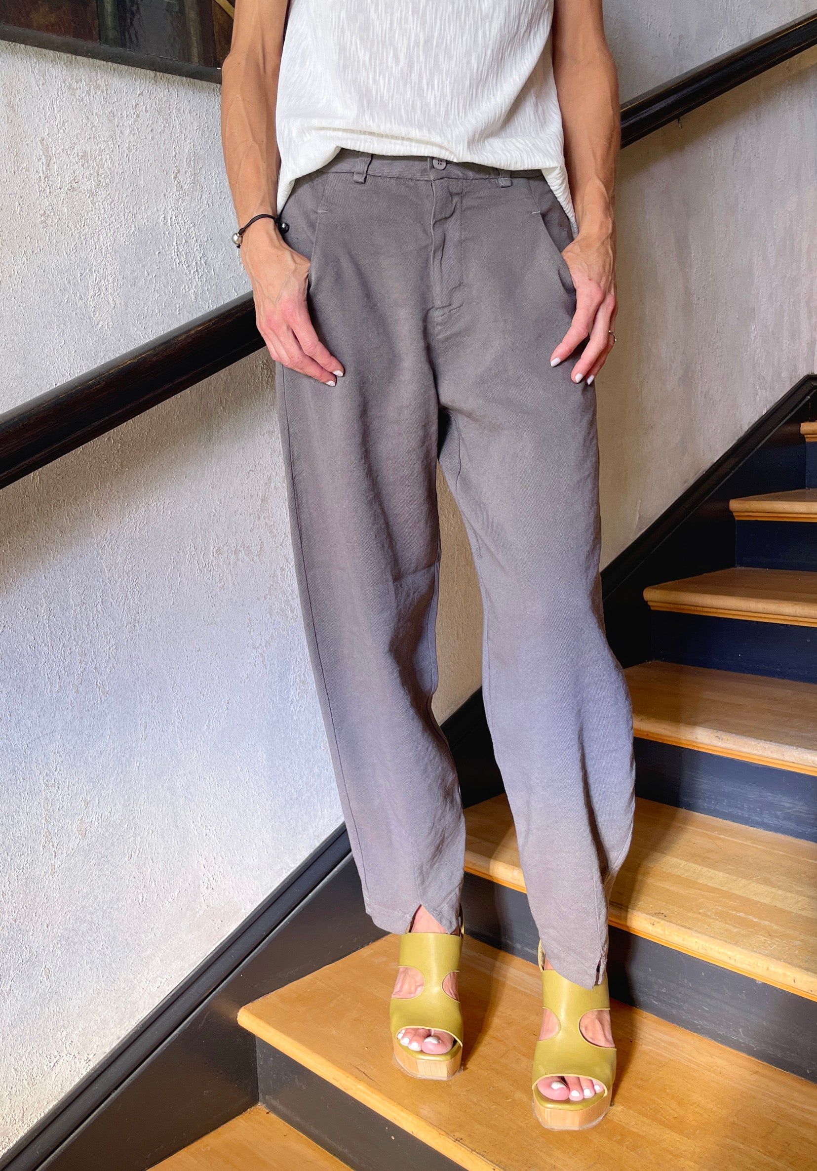 Comfort Fit Stretch Linen Viscose Pants for Women - Soft & Breathable Gray Trousers for Office, Travel & Casual Wear