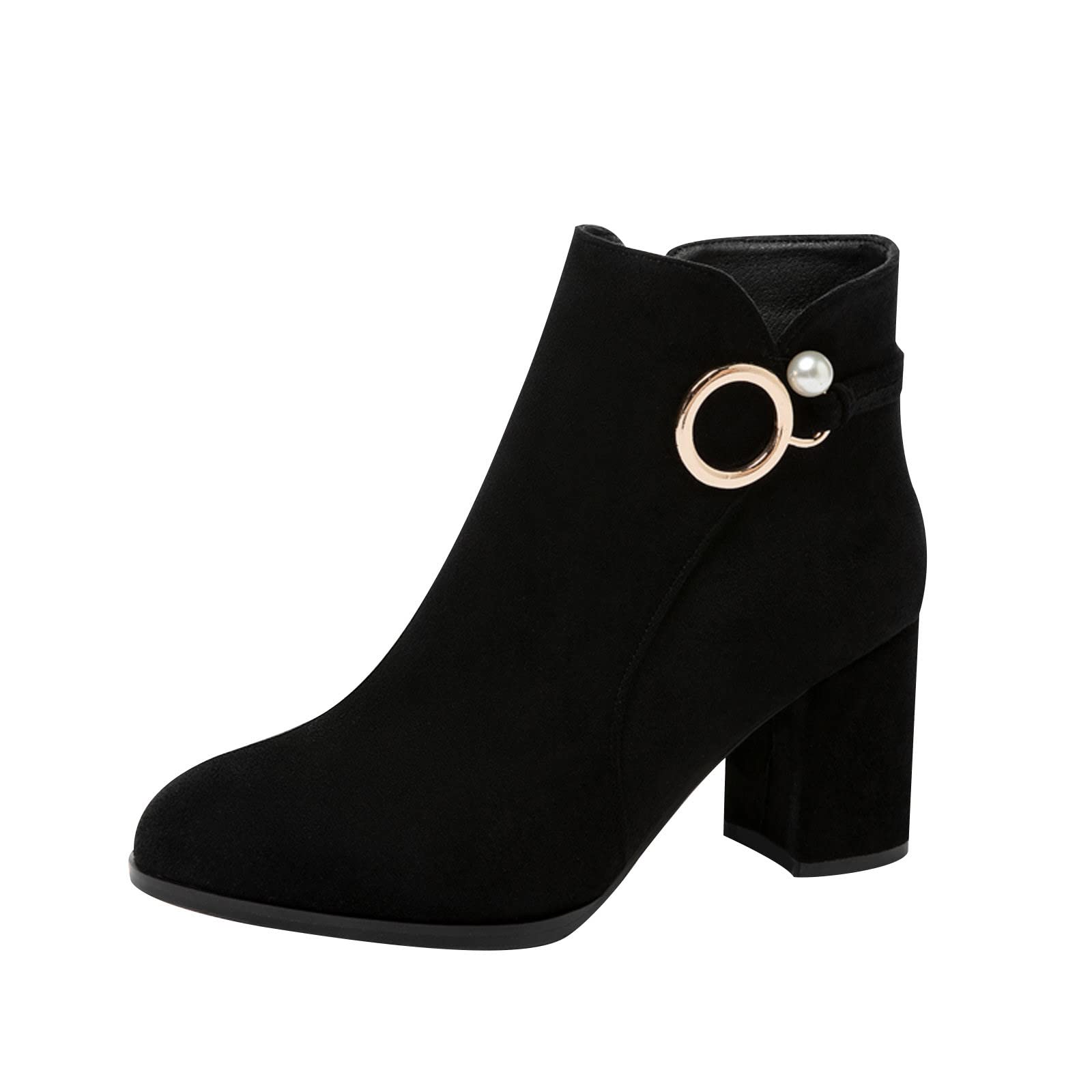 Women's Ankle Boots with Side Zipper - High Heel Platform Short Boots Fashion Pearl Shoes for Spring, Autumn & Winter | Perfect for Office, Party & Casual Outfits
