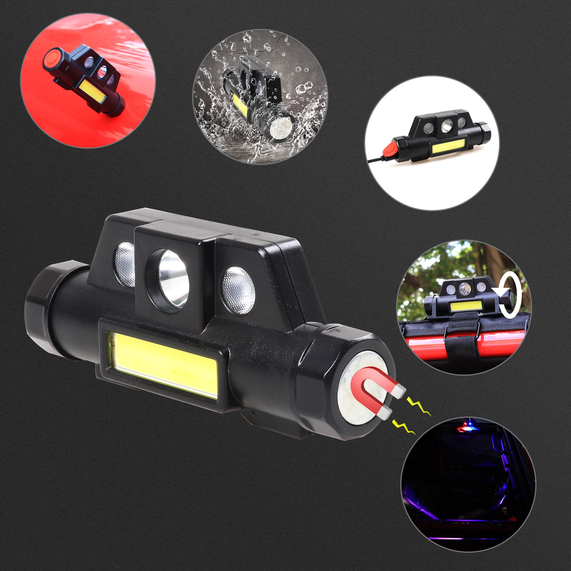 **Jeep Wrangler CJ YJ TJ JK JL Gladiator JT Grab Handles with LED Lights - 3 Lighting Modes, Black (2 Pack) - Off-Road & Nighttime Safety Accessories**