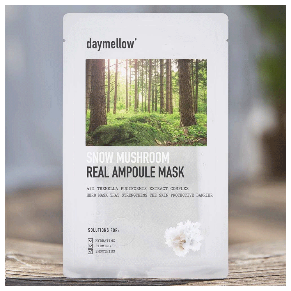 Daymellow Snow Mushroom Real Ampoule Mask 5-Pack - Hydrating & Brightening Facial Treatment for Dry & Dull Skin | Perfect for Night Skincare Routine & Spa Days