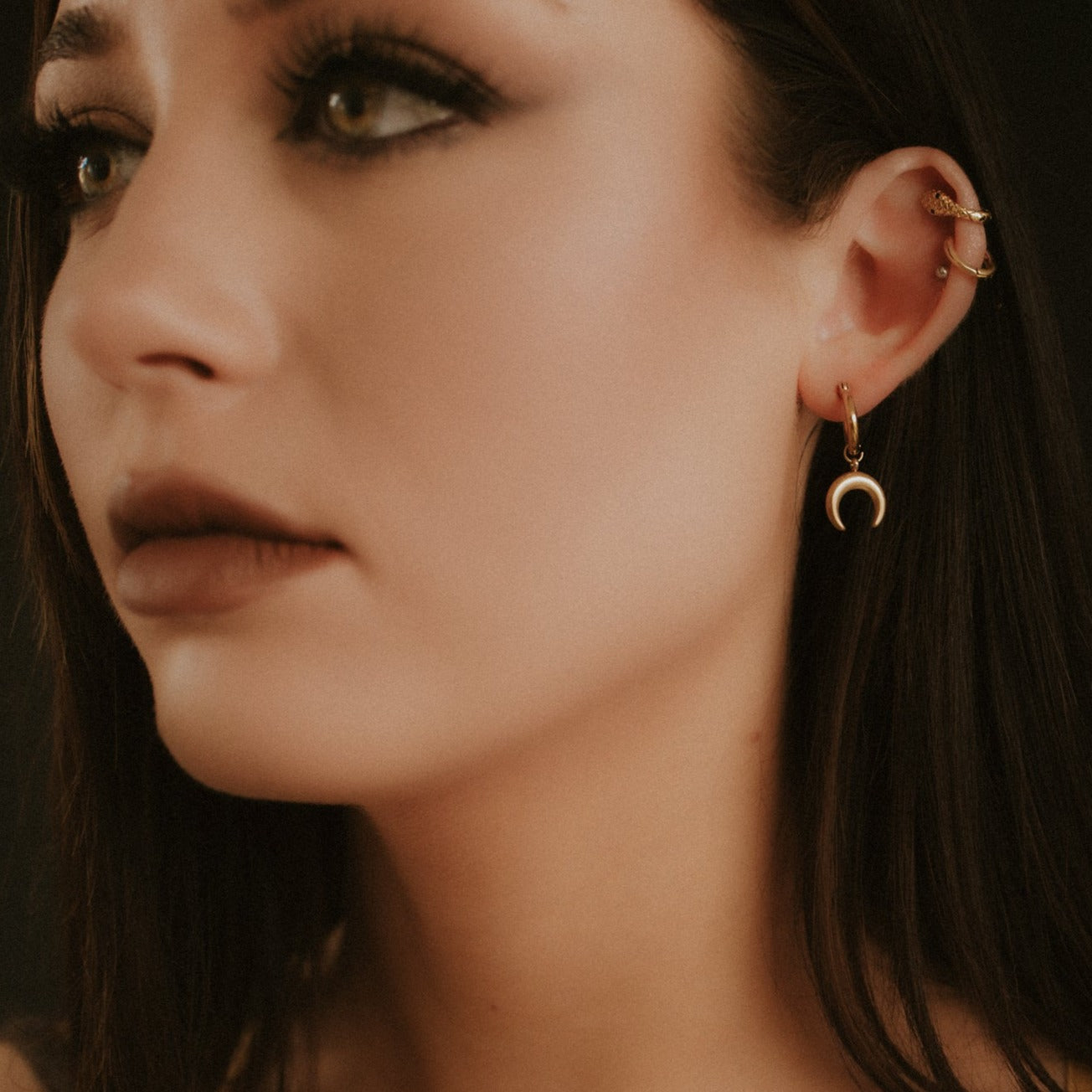 Selene Gold Crescent Moon Earrings for Women - Dainty Gold Hoop Earrings for Everyday Wear - Perfect for Date Night, Office & Casual Outfits