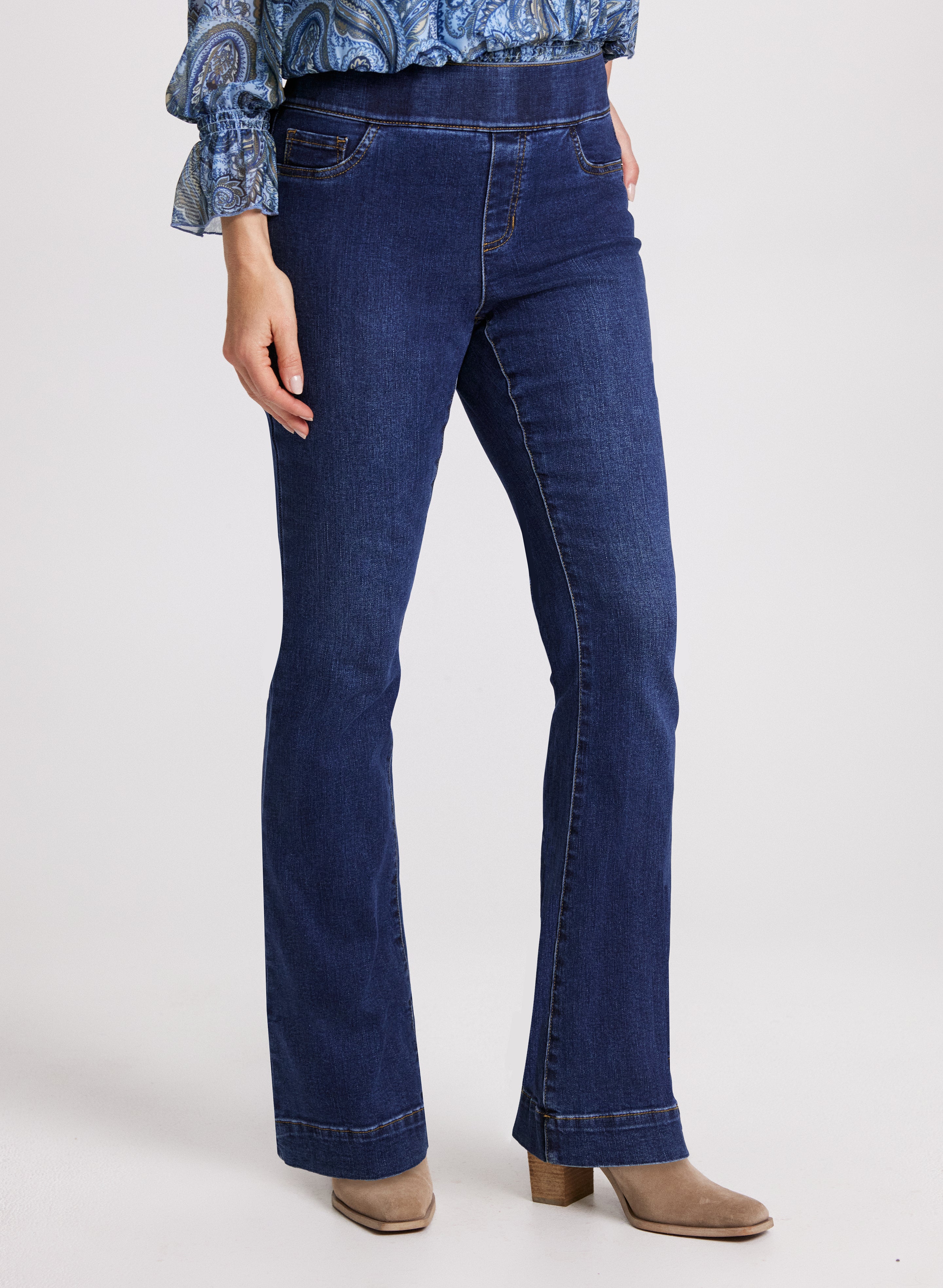 Flare Leg Pull On Jeans for Women - Stretchy High Waist Bootcut Jeans | Comfortable & Trendy for Casual Wear, Office & Night Out