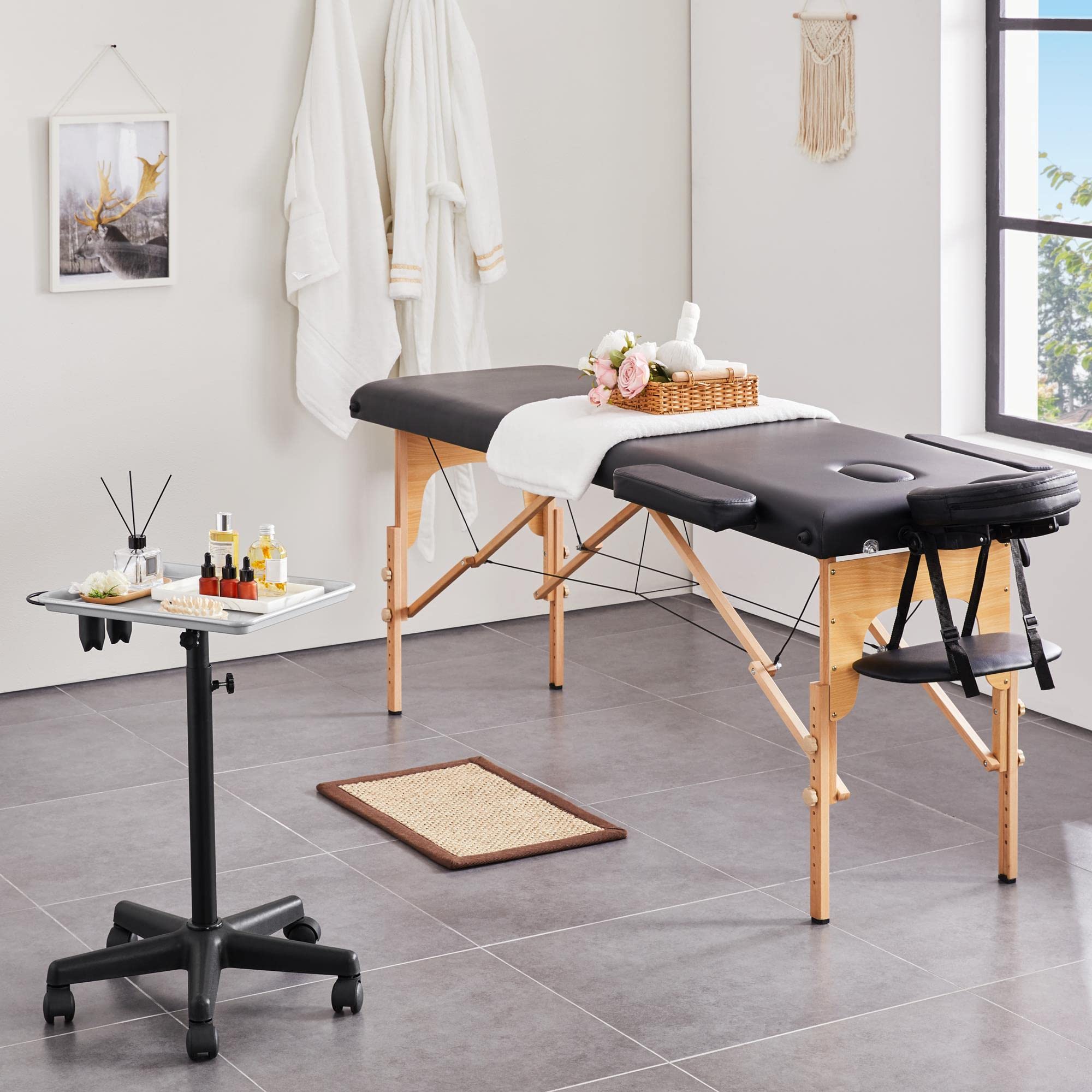 Yaheetech Adjustable Height Rolling Salon Tray - Mobile Aluminum Beauty Cart with Wheels & Accessory Caddy for Spa, Salon & Barber Shop - Silver | Perfect for Styling Tools, Nail Supplies & Hairdressing Equipment Storage