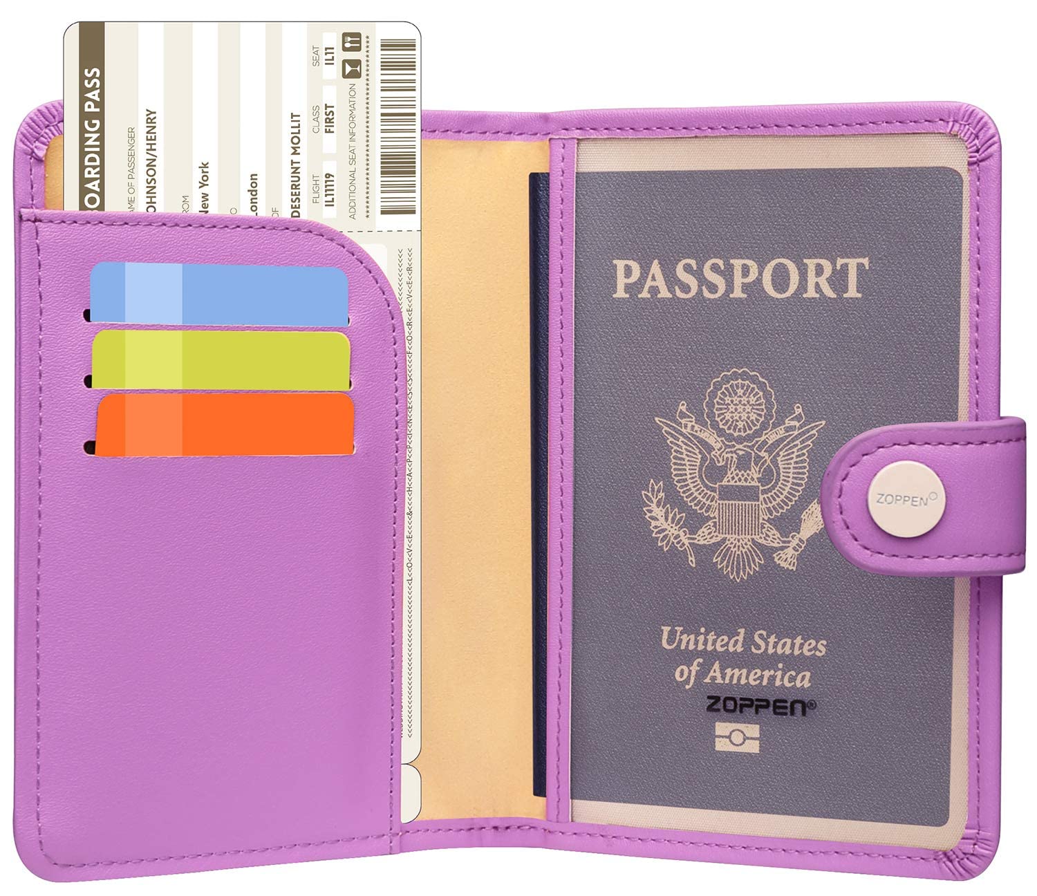 ZOPPEN RFID Blocking Passport Holder for Women - Travel Wallet Cover with Document Organizer, Violet Purple - Perfect for Air Travel, Vacations & Business Trips