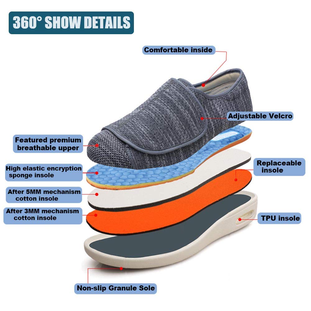 W&LESVAGO Men's Extra Wide Air Cushion Walking Sneakers - Adjustable Comfort Shoes for Diabetic & Edema Relief - Ideal for Elderly Outdoor Activities & Daily Walking