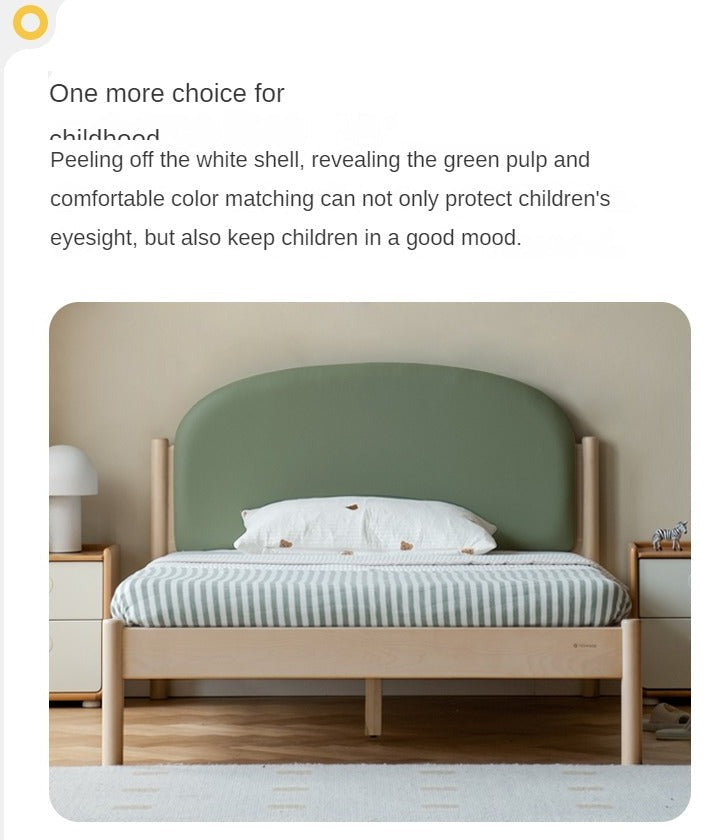 Organic Solid Wood Children's Bed - Birch & Beech Frame with Premium Leather Accents | Safe, Non-Toxic Toddler Bed for Nursery, Bedroom & Montessori Rooms