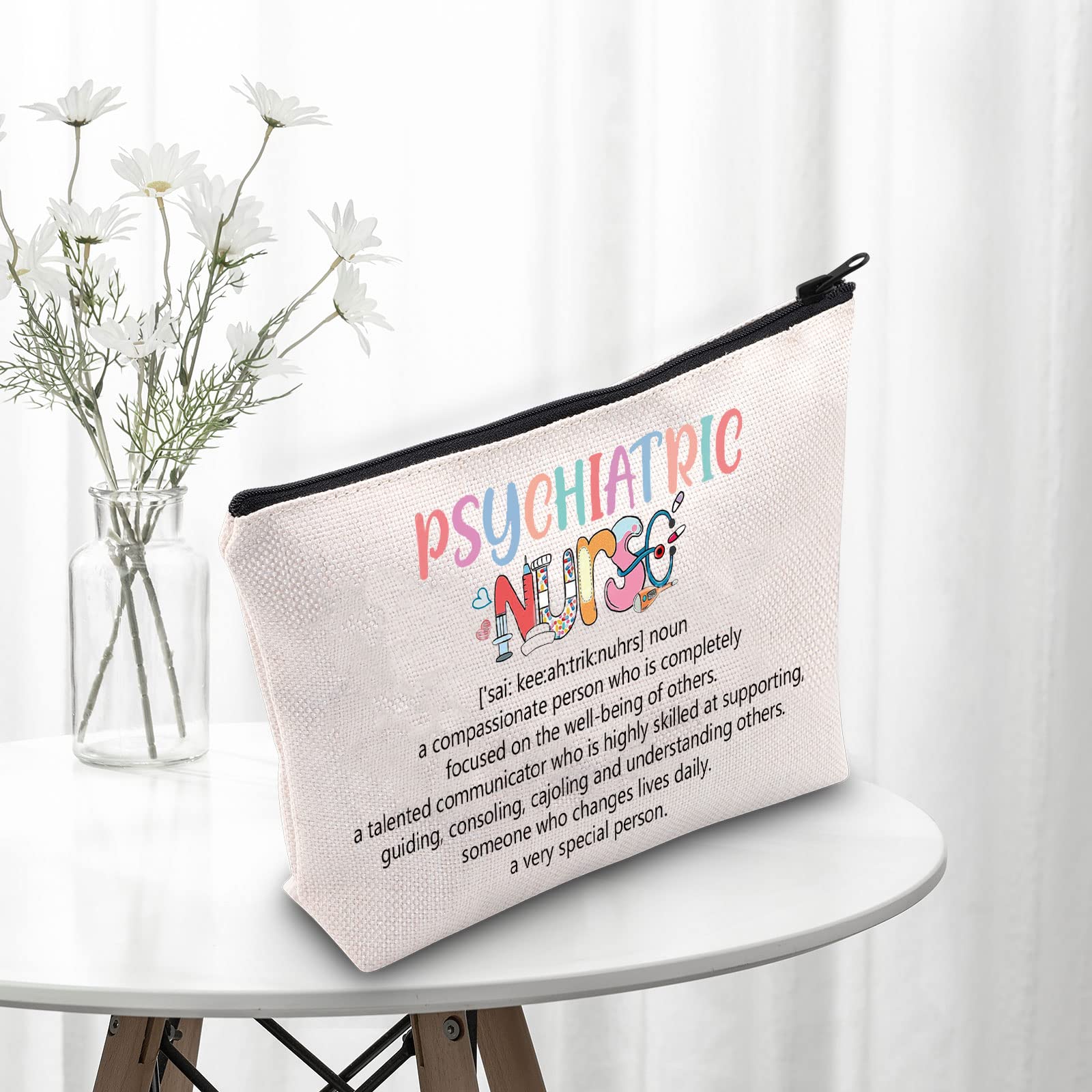 Psychiatric Nurse Makeup Bag - Waterproof Cosmetic Pouch for Mental Health Professionals | Perfect Gift for Psych Nurses, Therapists & Psychotherapists | Durable Zippered Toiletry Organizer for Work, Travel & Daily Use
