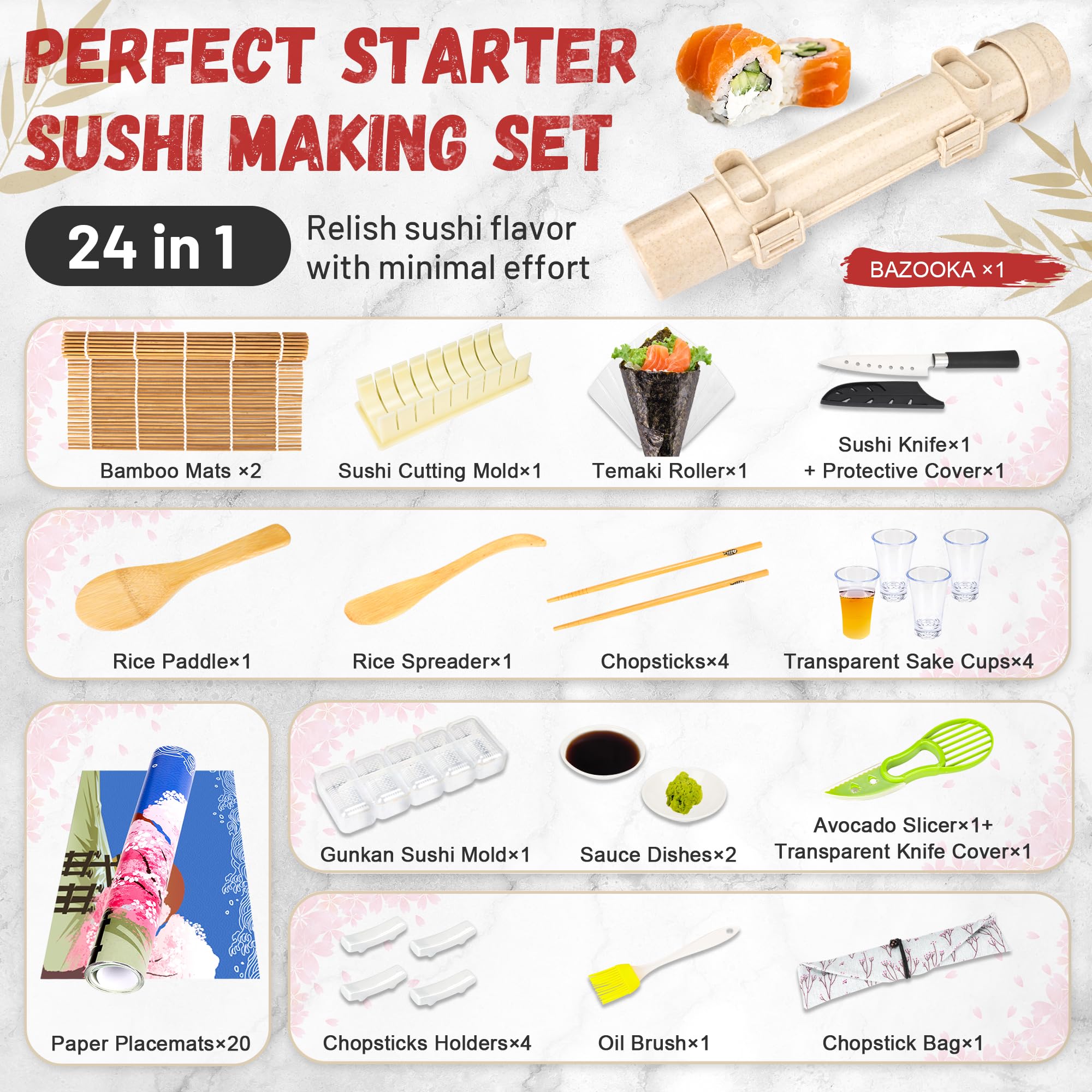 Premium Sushi Making Kit for Beginners & Professionals - Complete DIY Sushi Maker Set with Bamboo Rollers, Sushi Bazooka, Nigiri Mold, Knife & Accessories - Perfect for Home Cooking, Parties & Japanese Cuisine Lovers