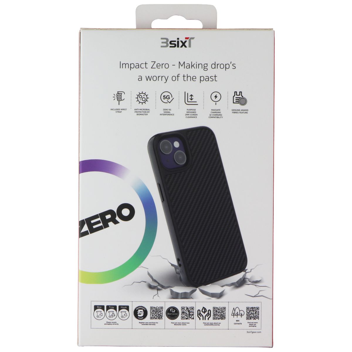 3SIXT Impact Zero Series Kevlar Black Case for Apple iPhone 13 - Ultra Protective Slim Phone Cover | Perfect for Outdoor, Travel & Everyday Use