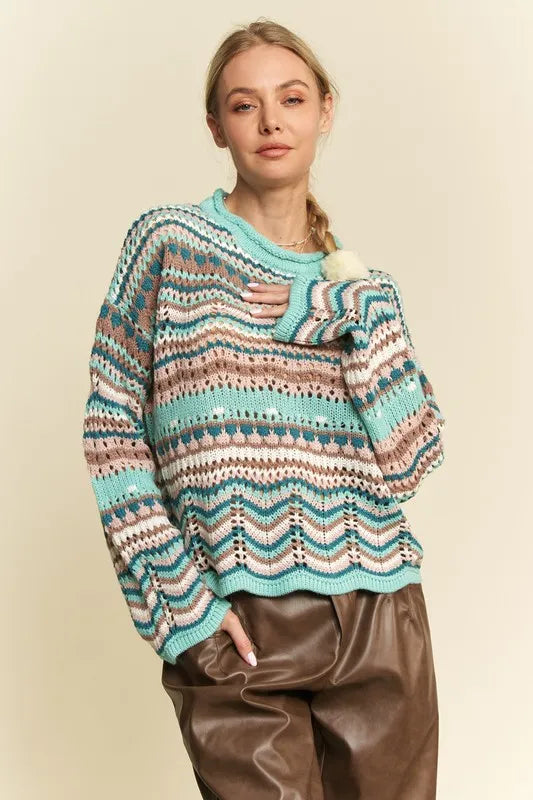 Seafoam Green Multi-Textured Resort Sweater Cover Up - Lightweight Beachwear for Women, Perfect for Poolside, Vacation & Summer Outfits