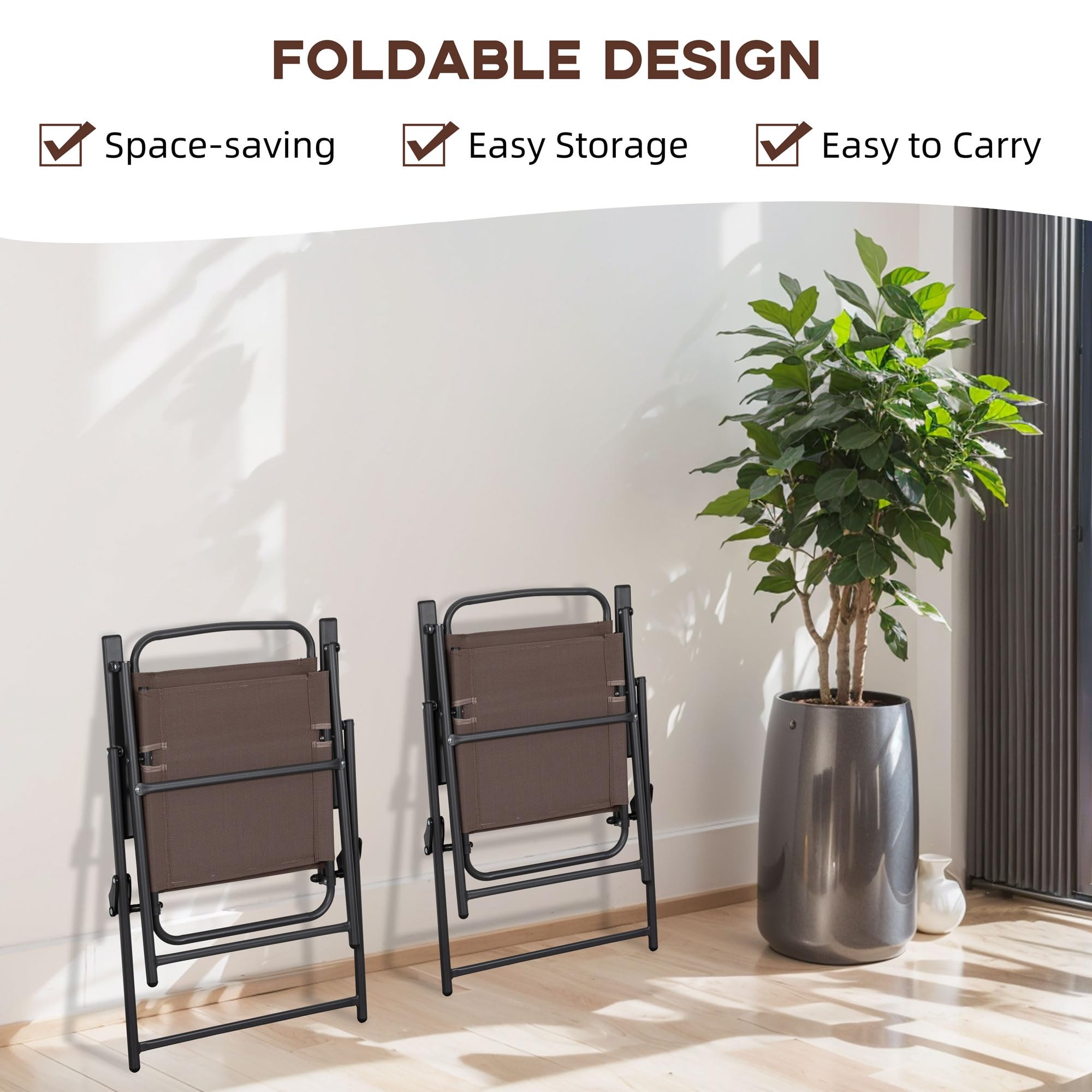 Vongrasig 4-Piece Folding Patio Dining Chair Set - Lightweight Metal Outdoor Sling Chairs for Lawn, Garden, Deck & Backyard (Brown) | Perfect for Outdoor Dining, Poolside Lounging & Small Space Storage
