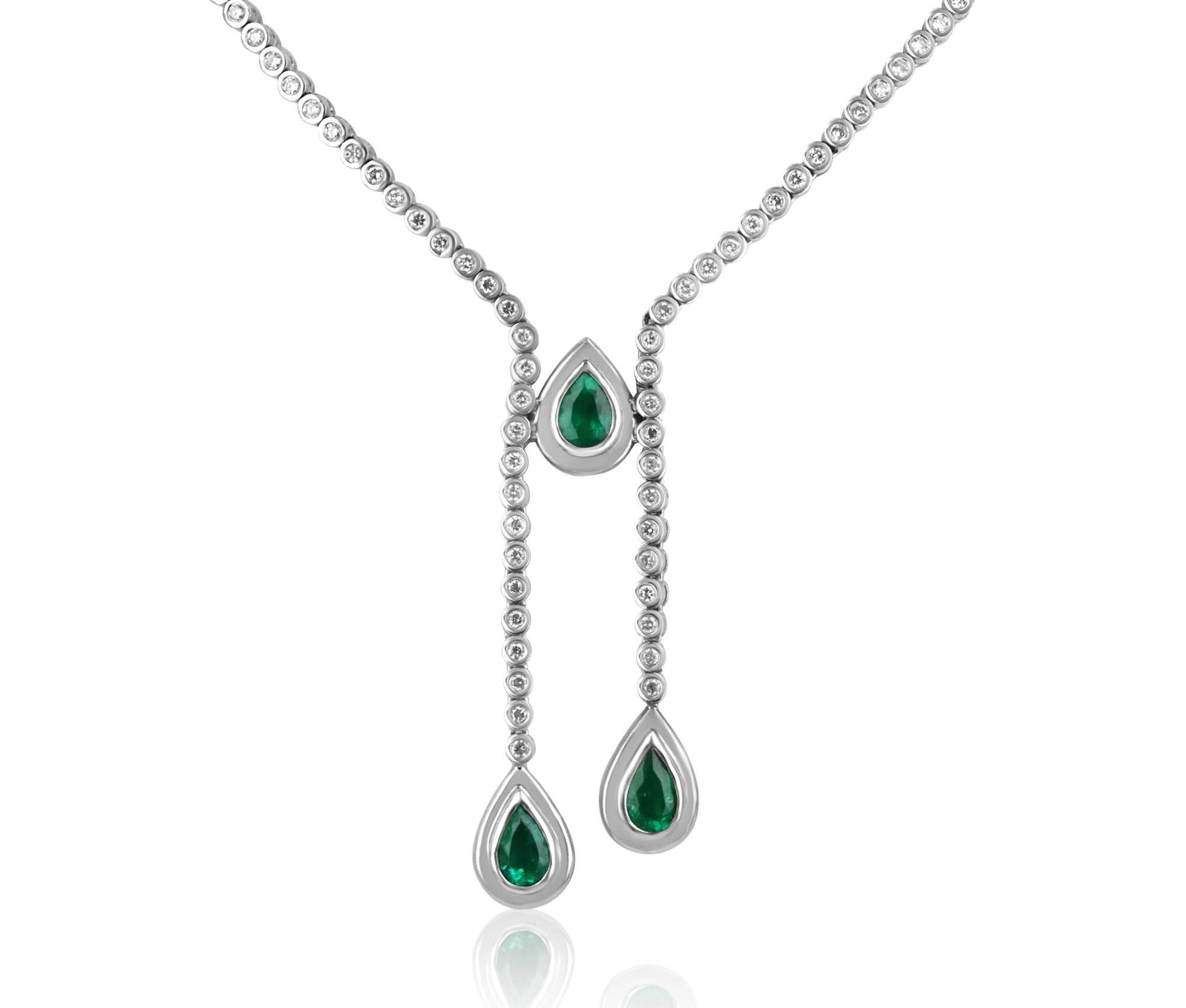 9.24tcw Pear Emerald & Diamond Lariat Statement Necklace in 18K Gold - Elegant Jewelry for Weddings, Parties & Special Occasions