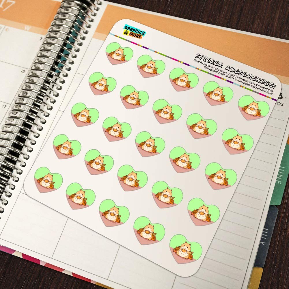 Heart-Shaped Hamster Eating Food Stickers - Cute Planner, Calendar & Scrapbook Decoration for Bullet Journals, DIY Crafts & School Projects