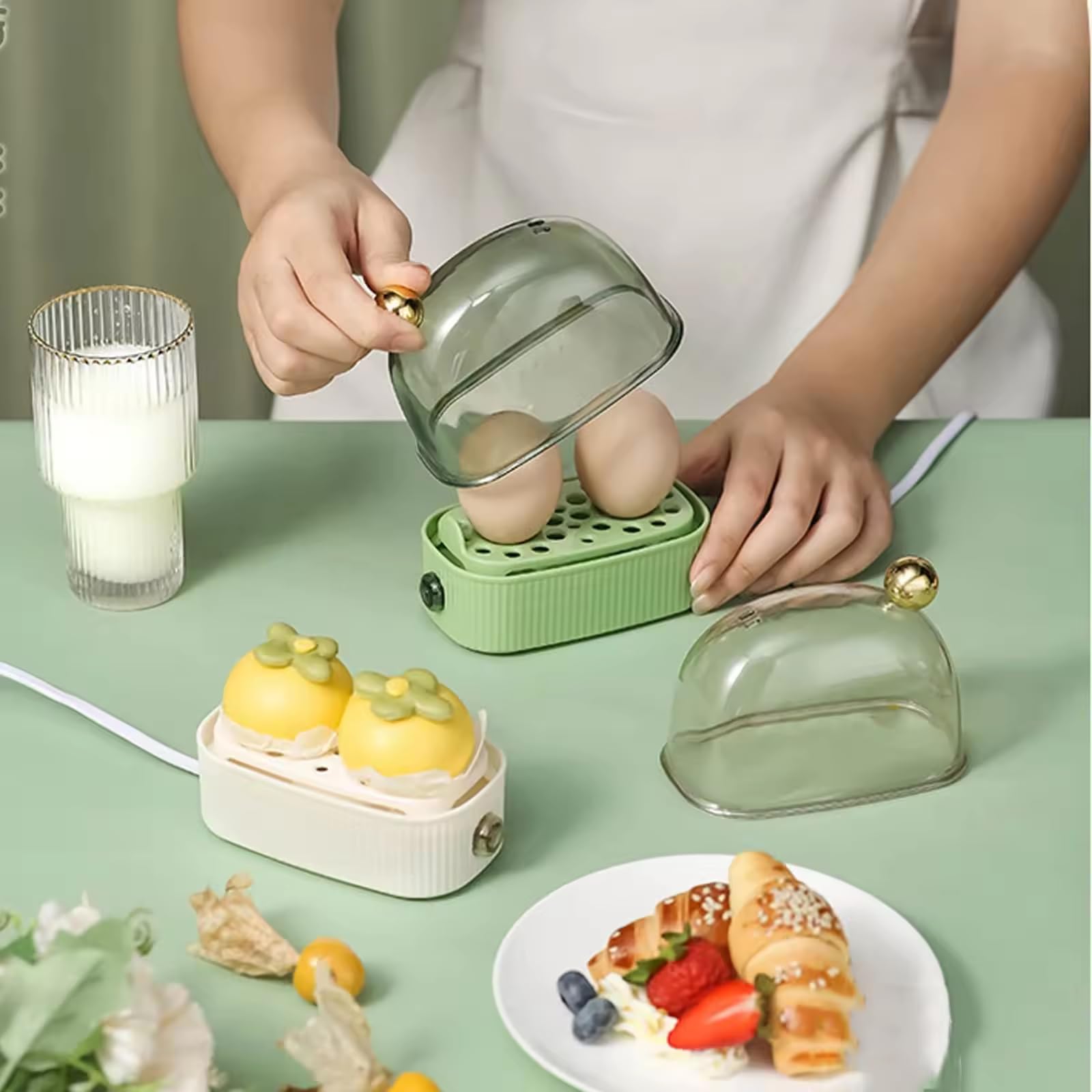 Electric Egg Cooker for Hard Boiled Eggs - 2 Egg Capacity Rapid Egg Steamer with Timer, Detachable Egg Boiler for Easy Cleaning - Perfect Kitchen Gadget for Breakfast, Meal Prep & Healthy Cooking (White)