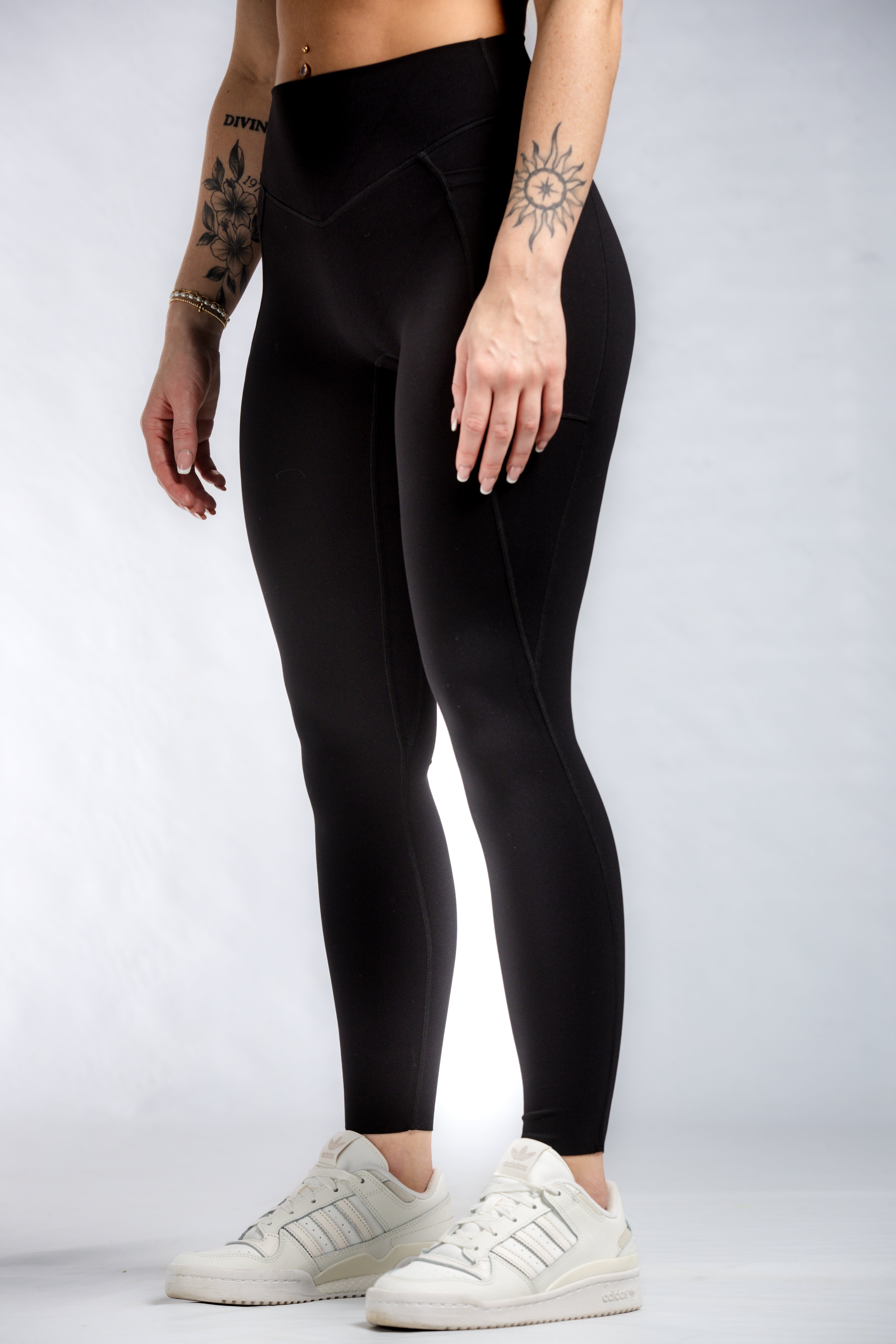 NKD High Waist Yoga Leggings with Pockets - Black | Women's Workout Tights for Running, Gym & Lounge | Soft Stretchy Comfortable Athletic Pants