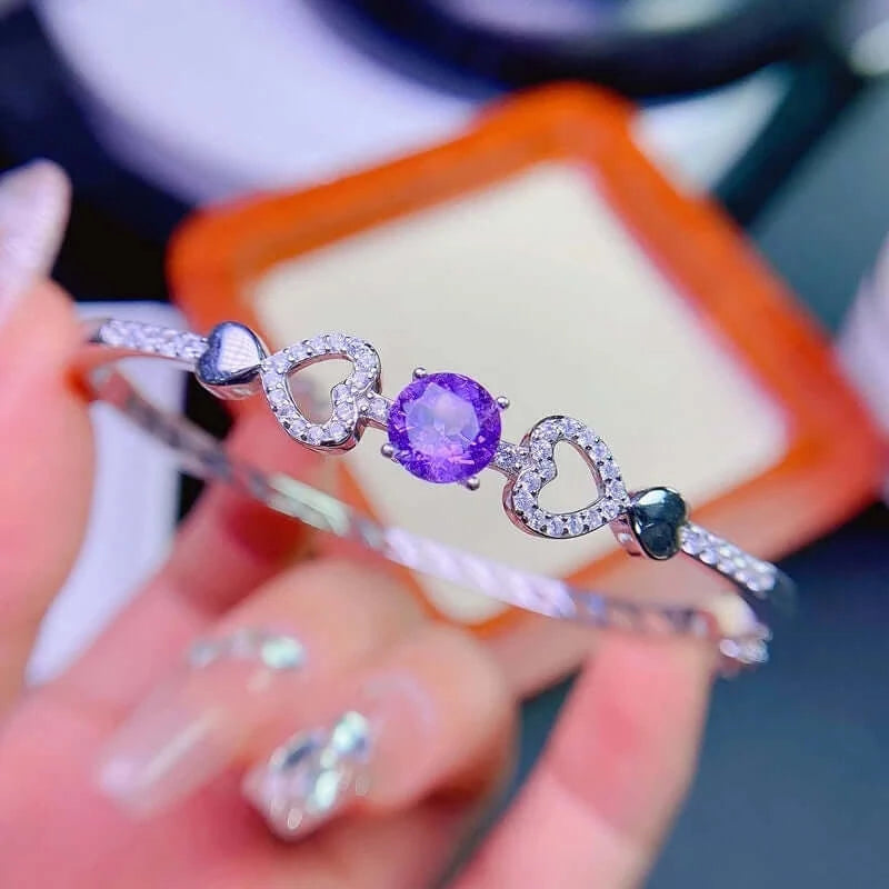 18K Platinum Amethyst Bangle Bracelet for Women - Elegant Zodiac Aquarius Jewelry Gift | Perfect for Birthdays, Anniversaries & Special Occasions