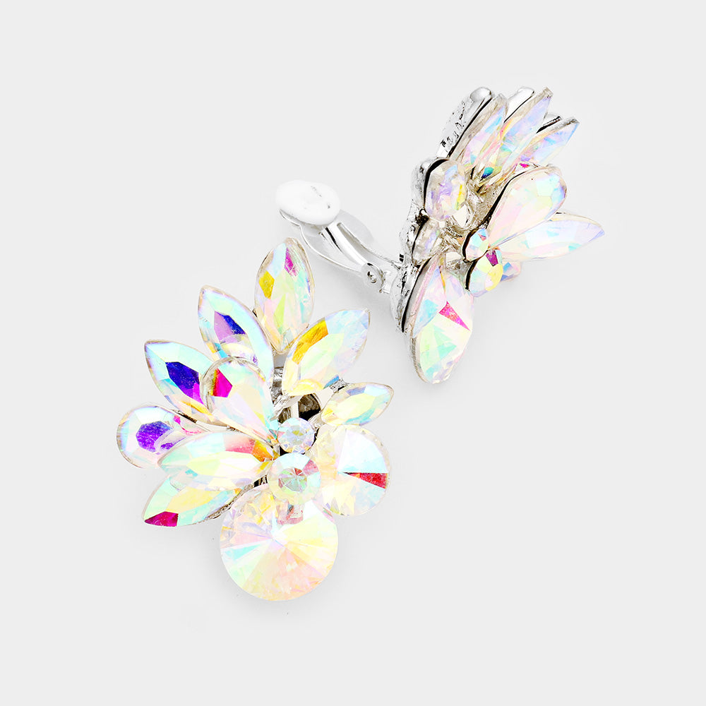 AB Crystal Leaf Clip-On Stud Earrings for Women - Fashion Jewelry Gift for Her - Perfect for Parties, Weddings & Everyday Wear