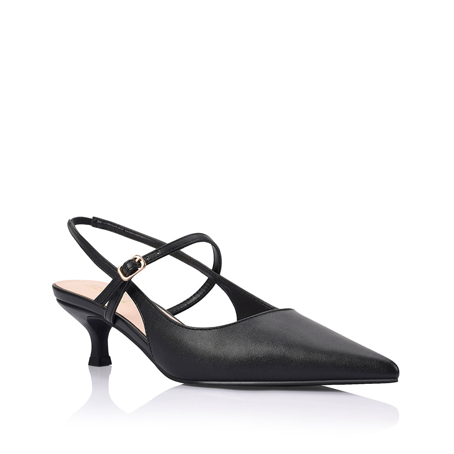 Luce Slingback Kitten Heels for Women - Comfortable Low Block Heel Pumps, Classic Pointed Toe Dress Shoes for Office, Party & Wedding - Black