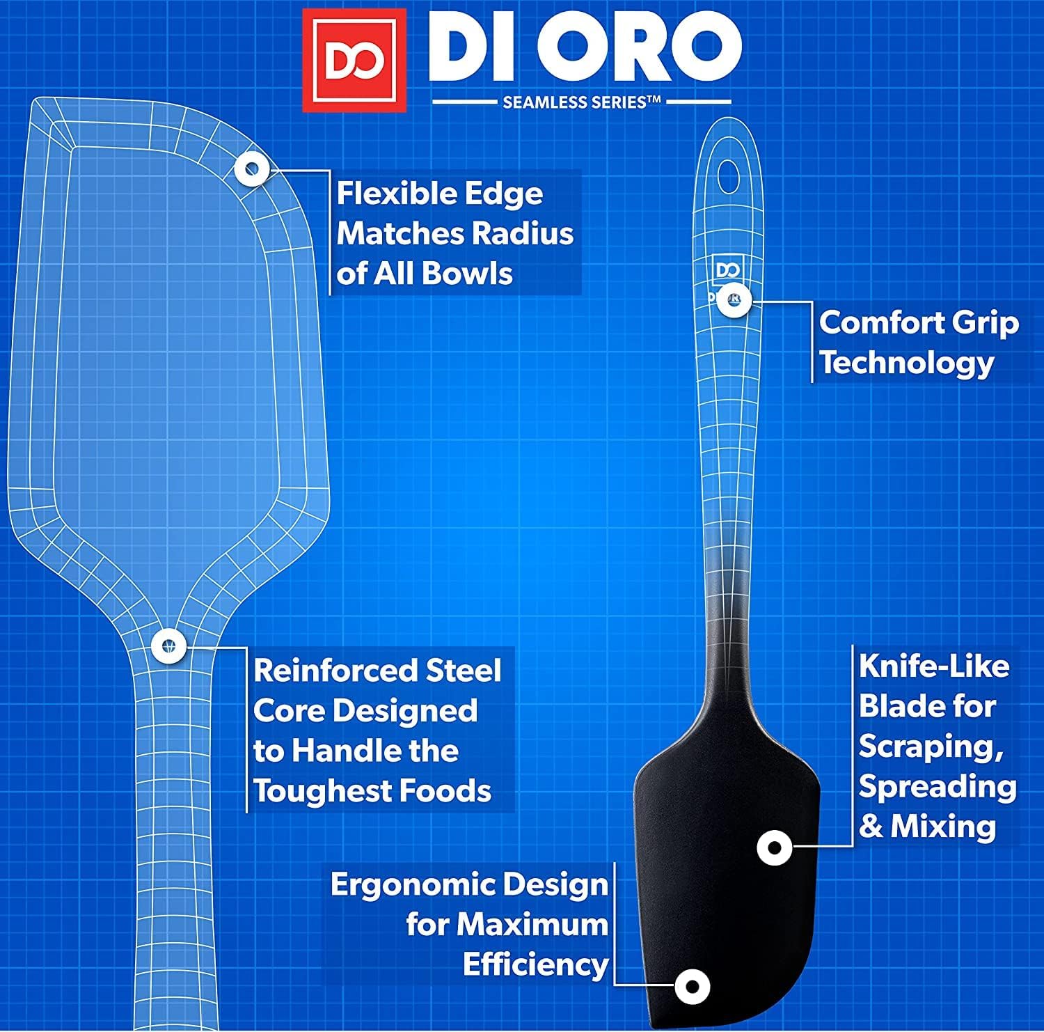 DI ORO Premium Silicone Spatula Set - 4-Piece Heat-Resistant Rubber Kitchen Spatulas for Baking, Cooking & Mixing - BPA-Free Nonstick Scraper Spatulas for Pans & Cookware (600°F Safe, Dishwasher Safe, Black) - Perfect for Cake Decorating, Cookie Dough Mixing & Everyday Cooking
