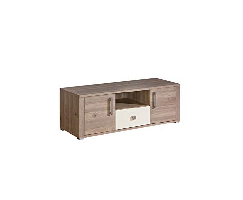 Modern Veto Light Oak & Pearl Gloss TV Stand with Storage - Elegant Entertainment Center for Living Room, Bedroom & Home Theater