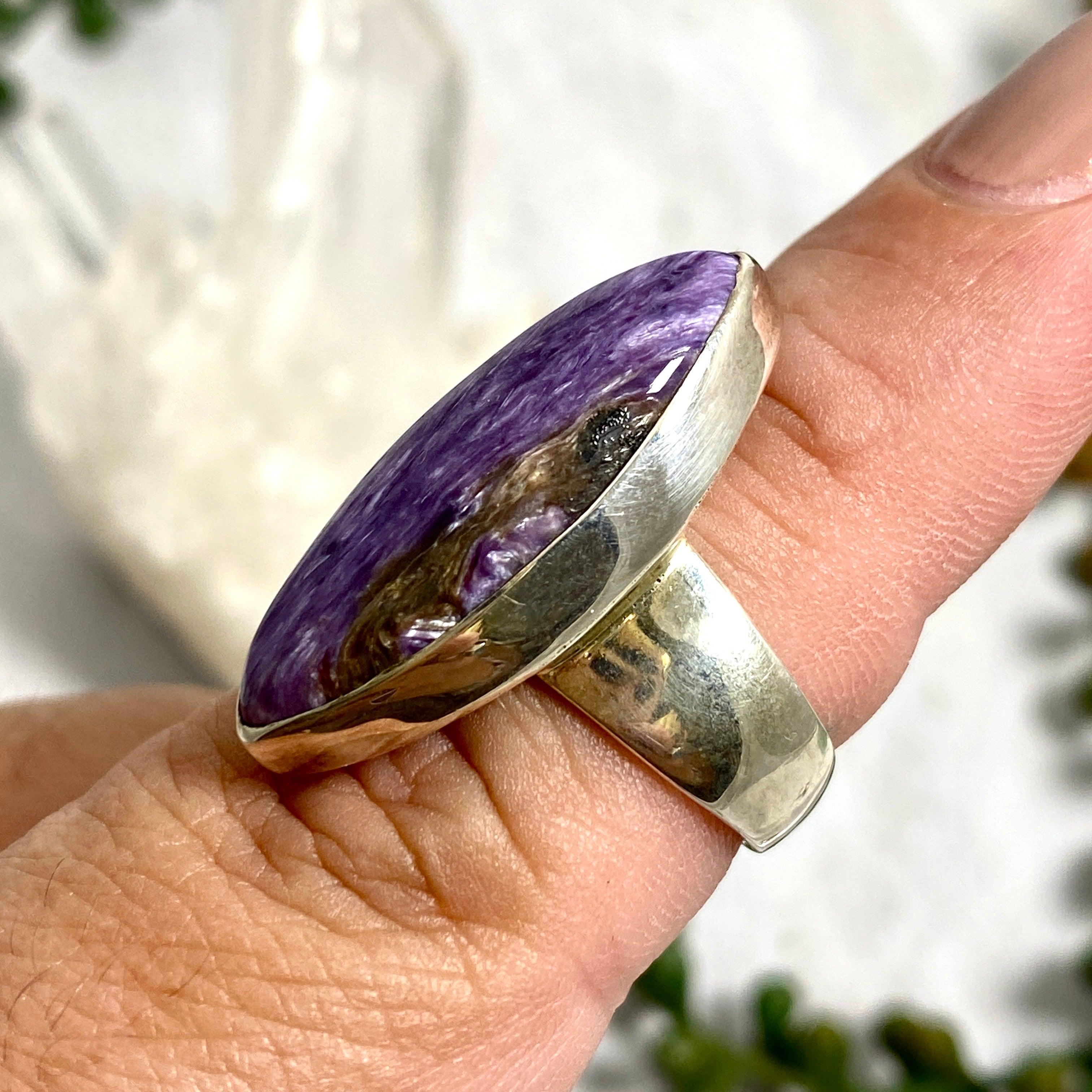 Charoite Marquise Cabochon Ring Size 7 - KRGJ1250 | Unique Purple Gemstone Jewelry for Women, Perfect for Weddings & Special Occasions