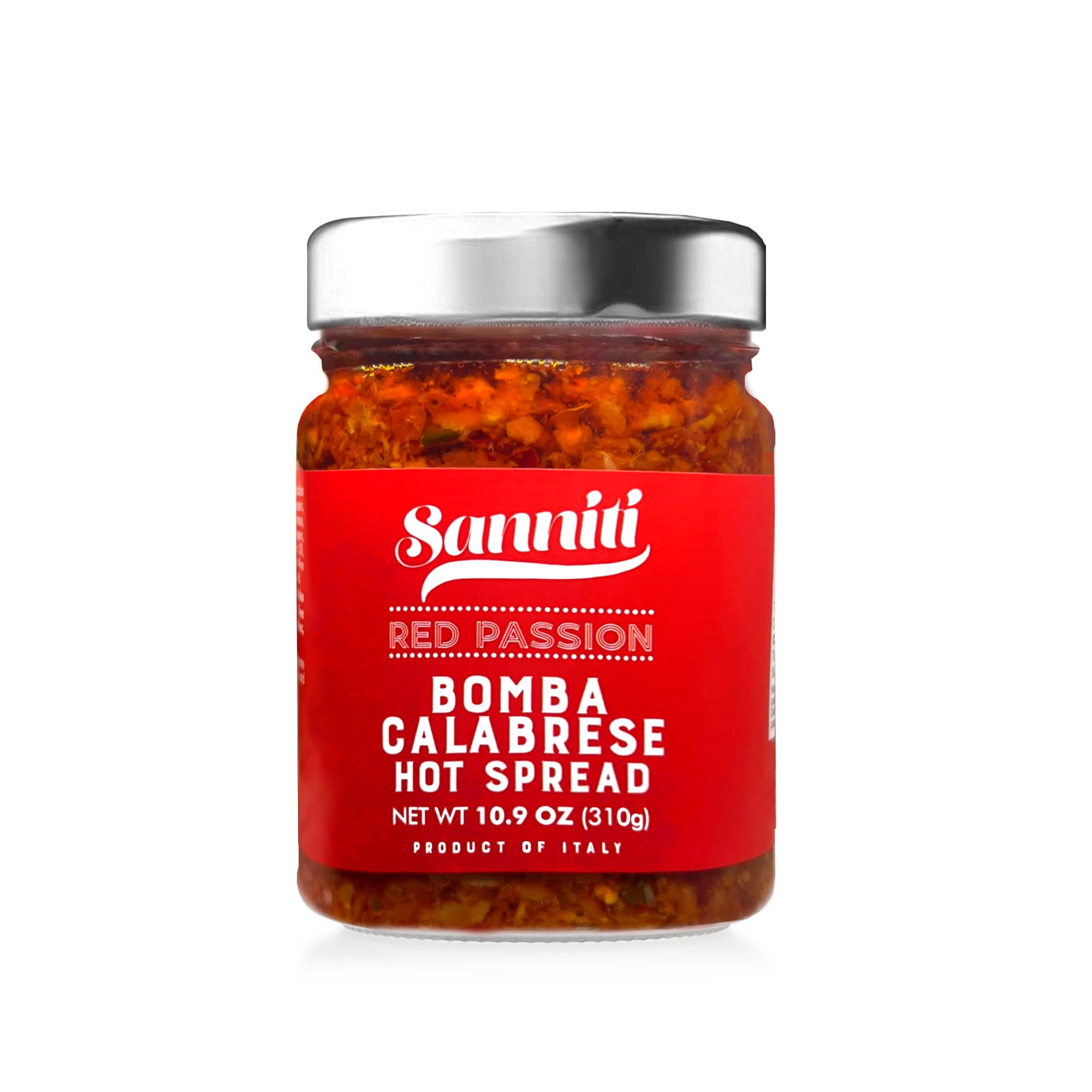 Sanniti Bomba Calabrese Hot Spread - Authentic Italian Spicy Pepper Sauce, 10.9 oz | Gluten-Free, Vegan | Perfect for Pasta, Pizza, Sandwiches & Charcuterie Boards
