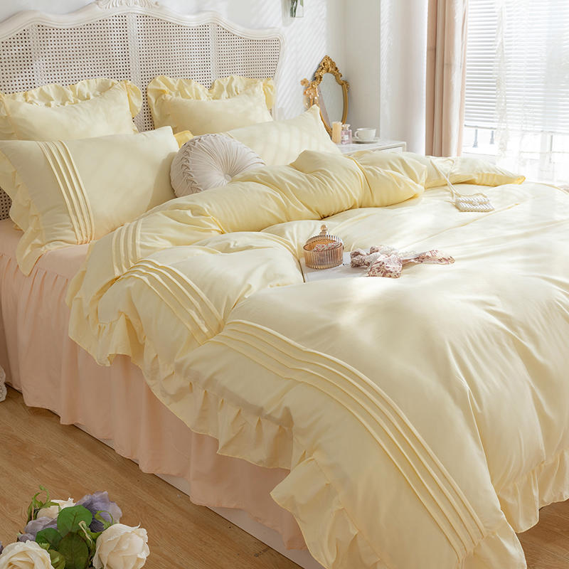 French Style Princess Ruffle Cotton Bed Skirt - Luxury Bedding Set with Elastic Fitted Design (1060) - Perfect for Girls' Bedrooms, Guest Rooms & Nursery Decor