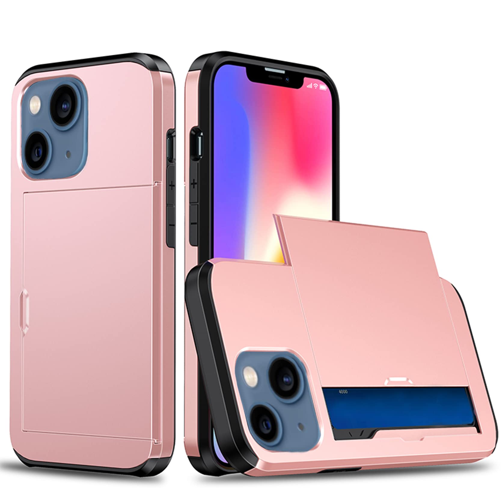 Durable Shockproof iPhone 13 Mini Wallet Case with Credit Card Holder - Slim Protective Phone Cover for Women & Men | Perfect for Travel, Shopping & Everyday Use (Pink)
