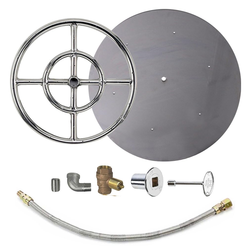 AFG Match Lit Fire Pit Burner Kit - 12-Inch Round Stainless Steel Burner, 18-Inch Flat Pan, Propane Gas with Chrome Finish - Includes Flange, Key, Valve & Fittings - Perfect for Outdoor Patio, Backyard & Camping Gatherings
